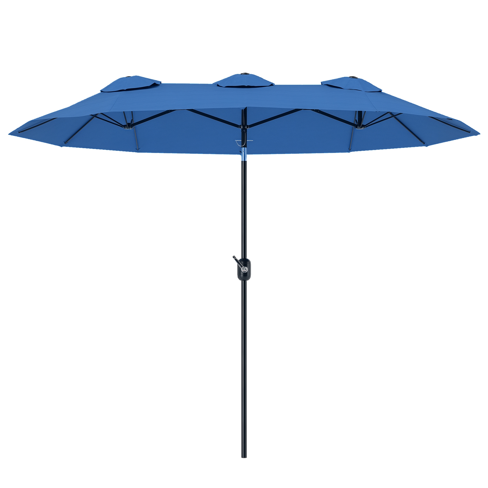 Double-sided Patio Umbrella, 9.5' Outdoor Umbrella with Push Button Tilt and Crank, 3 Air Vents and 12 Ribs, Navy Blue