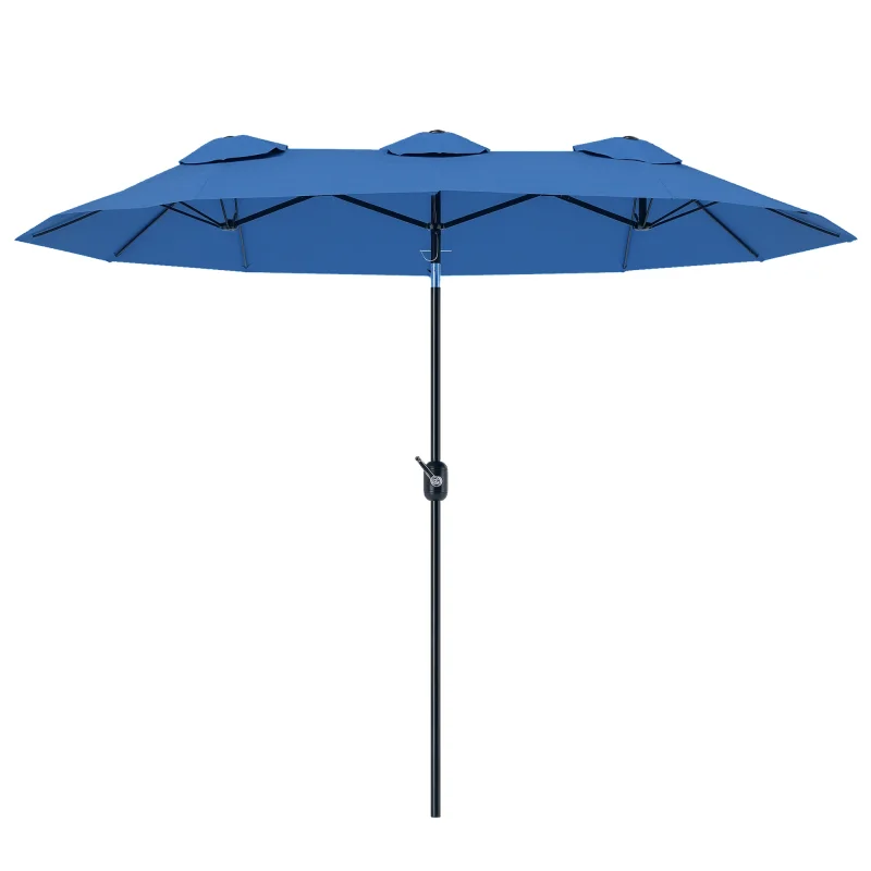 Double-sided Patio Umbrella, 9.5' Outdoor Umbrella with Push Button Tilt and Crank, 3 Air Vents and 12 Ribs, Navy Blue