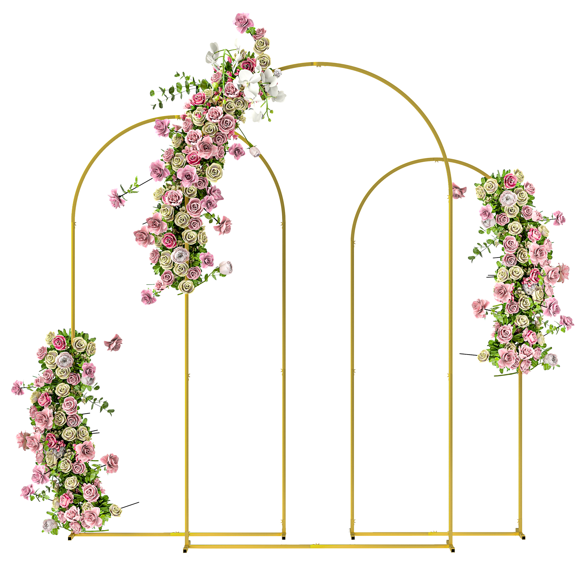  Metal Arch Backdrop Stand Set of 3, 7/6.5/6 ft Wedding Arch Frame, Balloon Backdrop Arch Stand Set for Birthday Party, Bridal Shower, Graduation, Ceremony, Banquet Decorations, Gold