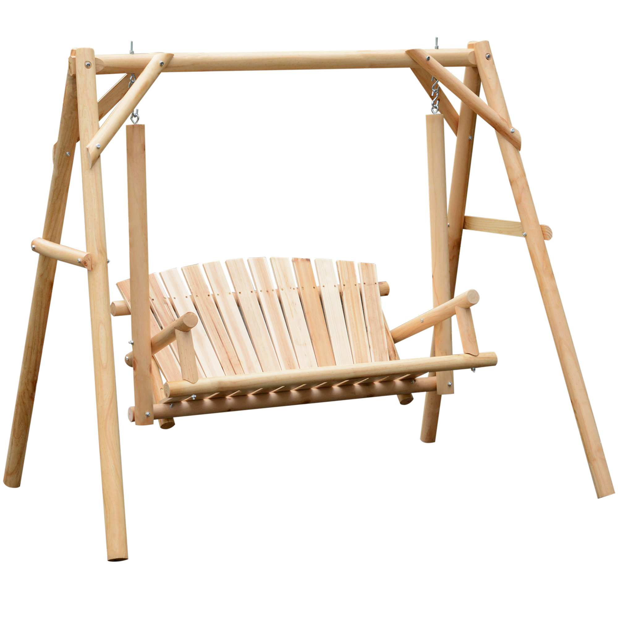 6.5' Outdoor Rustic Loveseat 2 Person Freestanding Solid Wood Natural Log Garden Swing