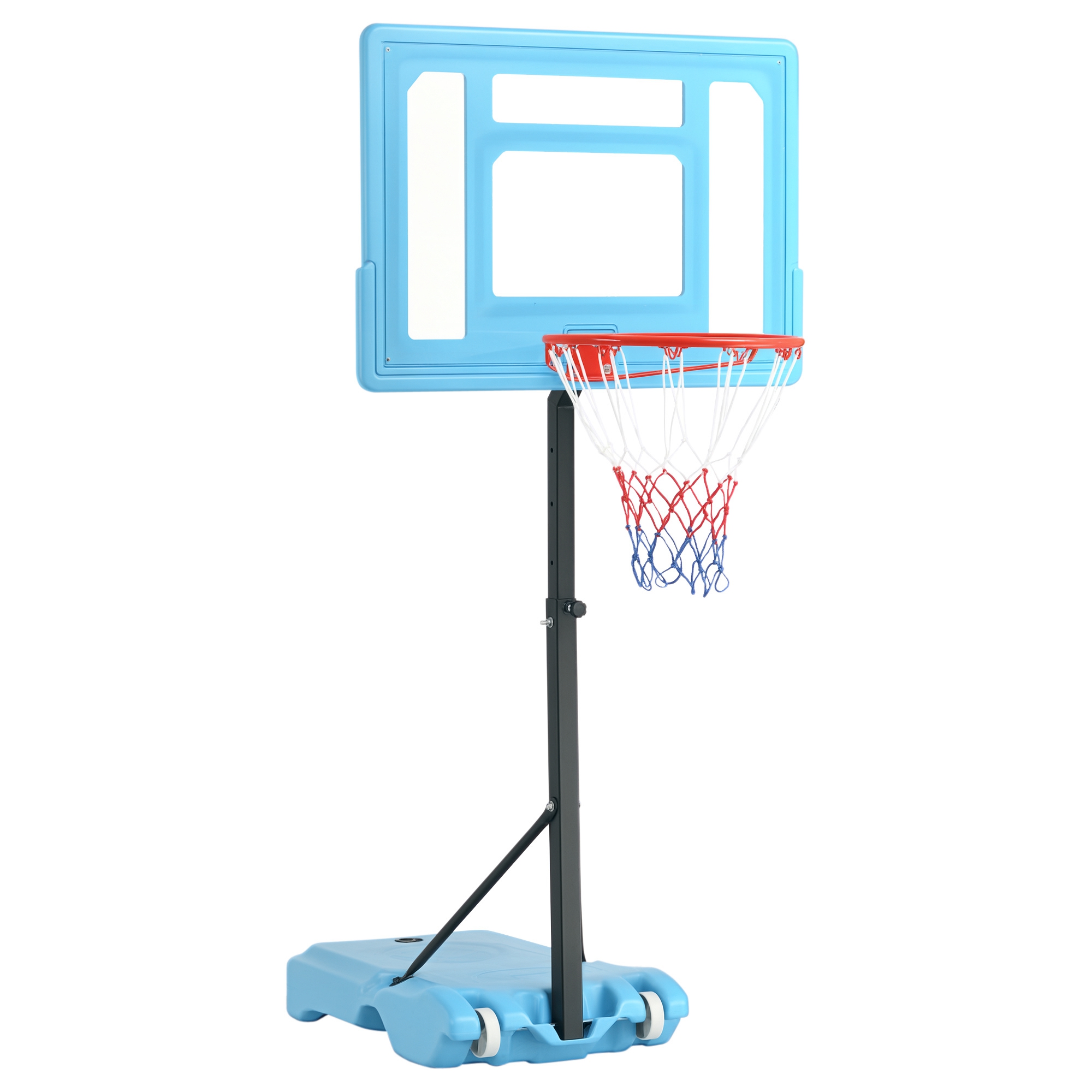 Poolside Basketball Hoop Stand, 36.5"-48.5" Height Adjustable Portable Hoop System w/ Clear Backboard & Fillable Base for Whole Family, Blue, Black, Red