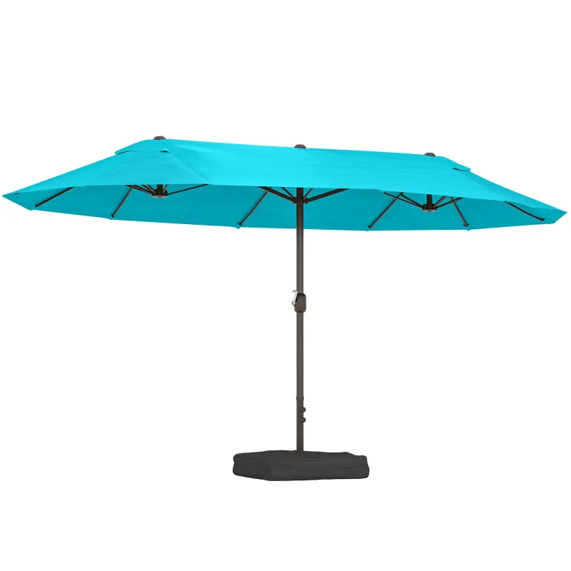 Patio Umbrella, 15' Steel Rectangular Outdoor Double Sided Market Umbrella with Base, Sun Protection & Easy Crank, Blue