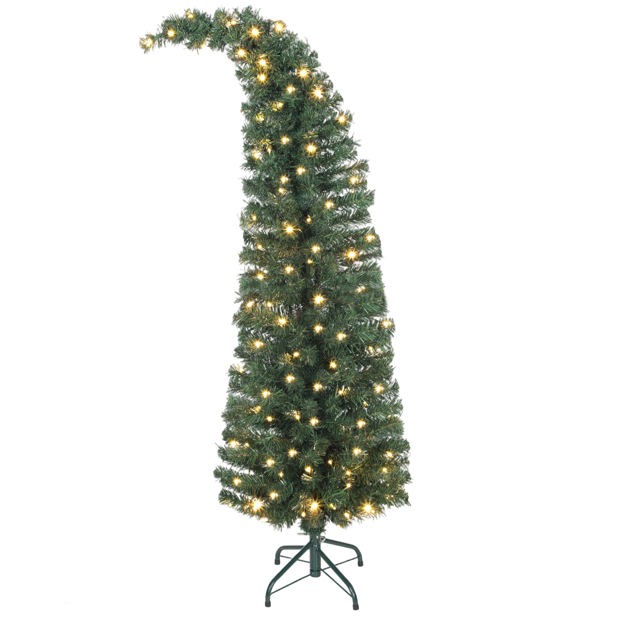 5 ft Prelit Christmas Tree, Whimsical Xmas Tree Slim High Mountain Fir with 100 LEDs and Metal Stand, Green