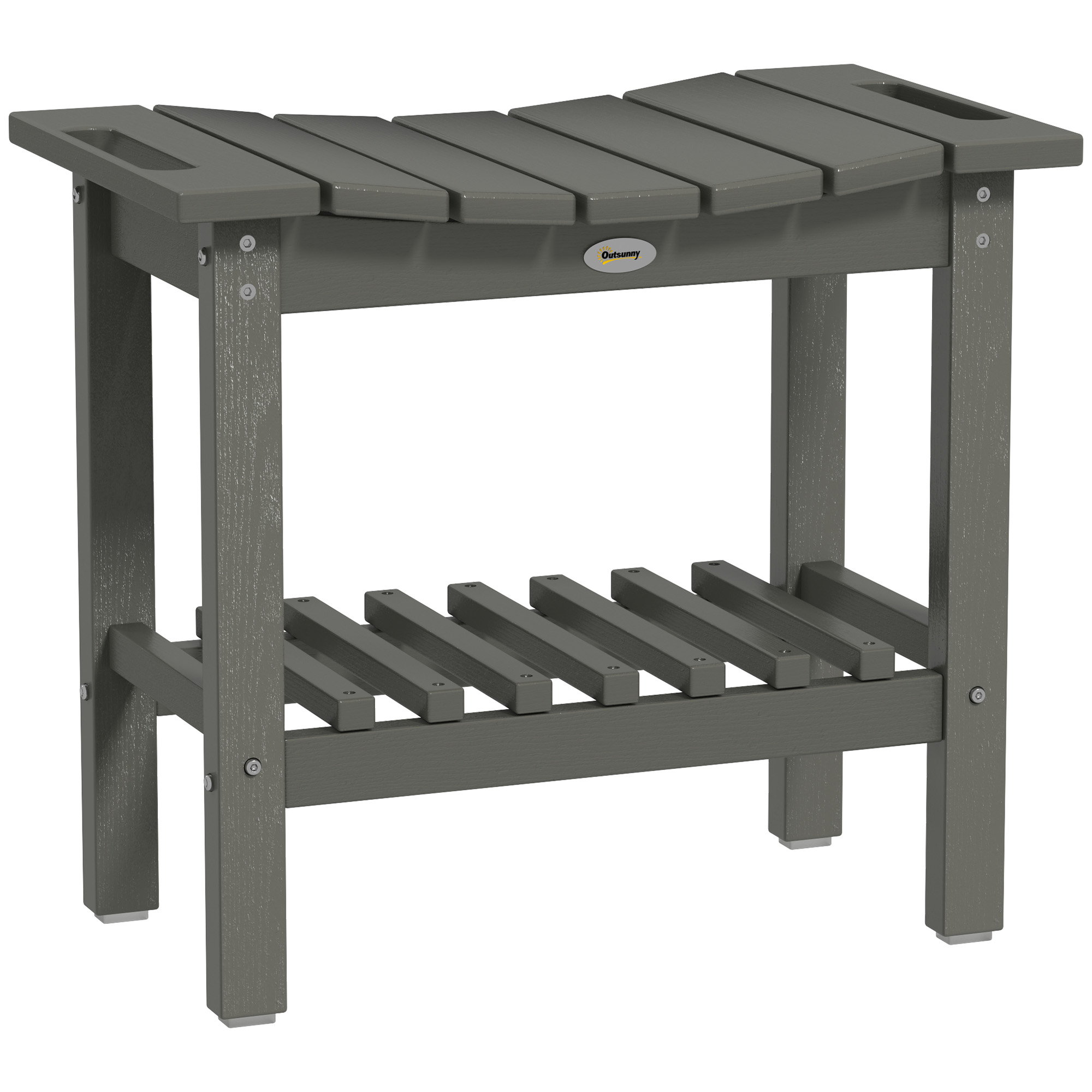 HDPE Shower Bench, Waterproof Shower Stool with Handle, Storage Shelf, Non-Slip Pads for Indoor Outdoor, Dark Gray