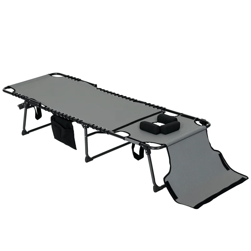 Folding Chaise Tanning Lounge Chair w/ 5-level Reclining Back, Reading Hole, Side Pocket, Headrest, Gray