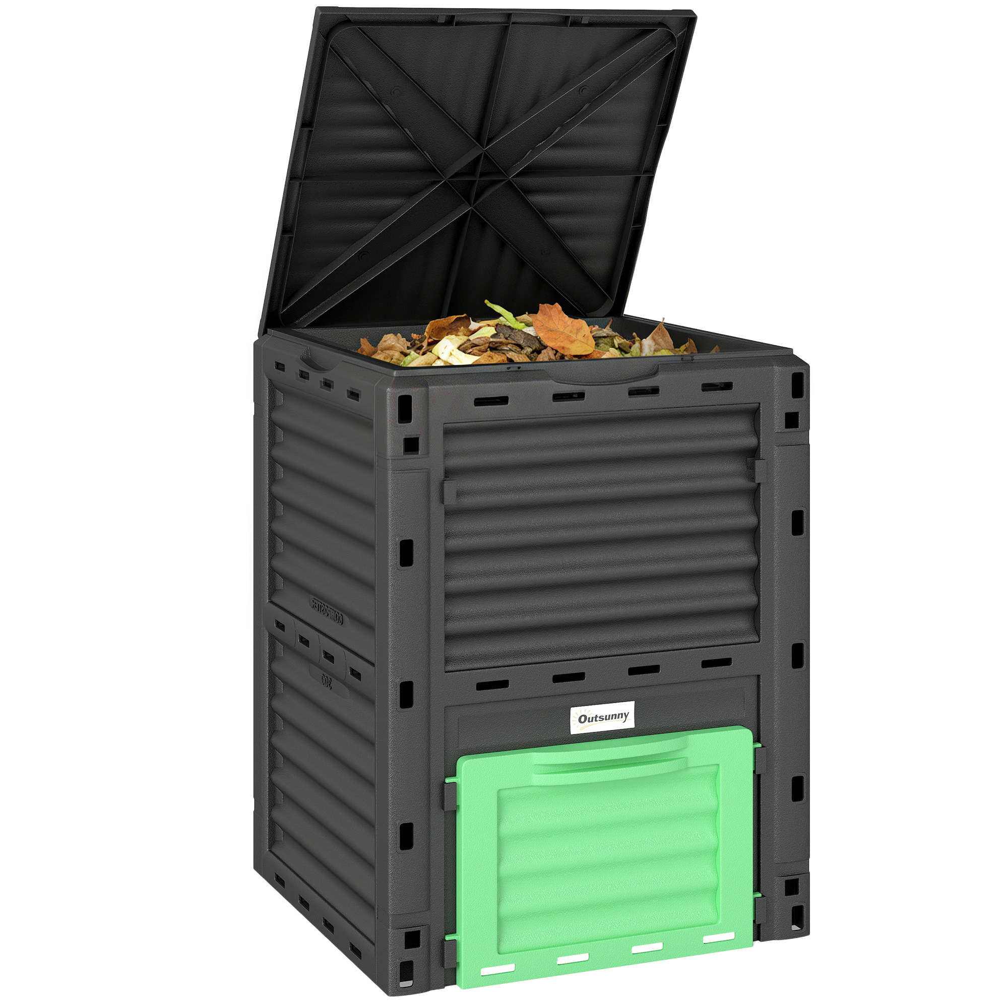 Garden Compost Bin 80 Gallon Outdoor Large Capacity Composter Fast Create Fertile Soil Aerating Box, Green