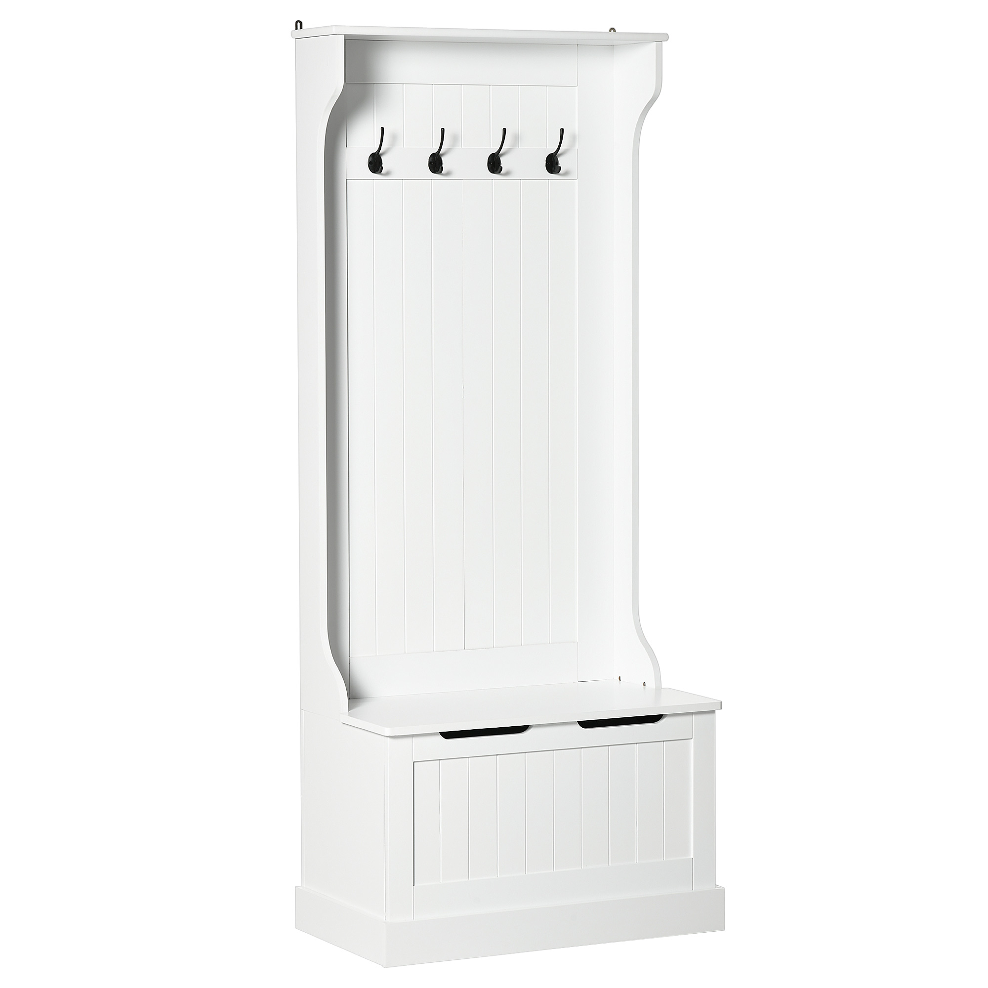 Hall Tree with Coat Rack, Storage, and Sitting Bench, White