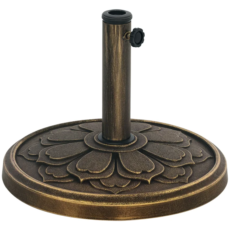 Round Patio Umbrella Base, 26 lbs Resin Outdoor Umbrella Stand Base, Patio Umbrella Stand for 1.3"/1.5"/1.9" Umbrella Poles for Outdoor, Lawn, Poolside, Bronze