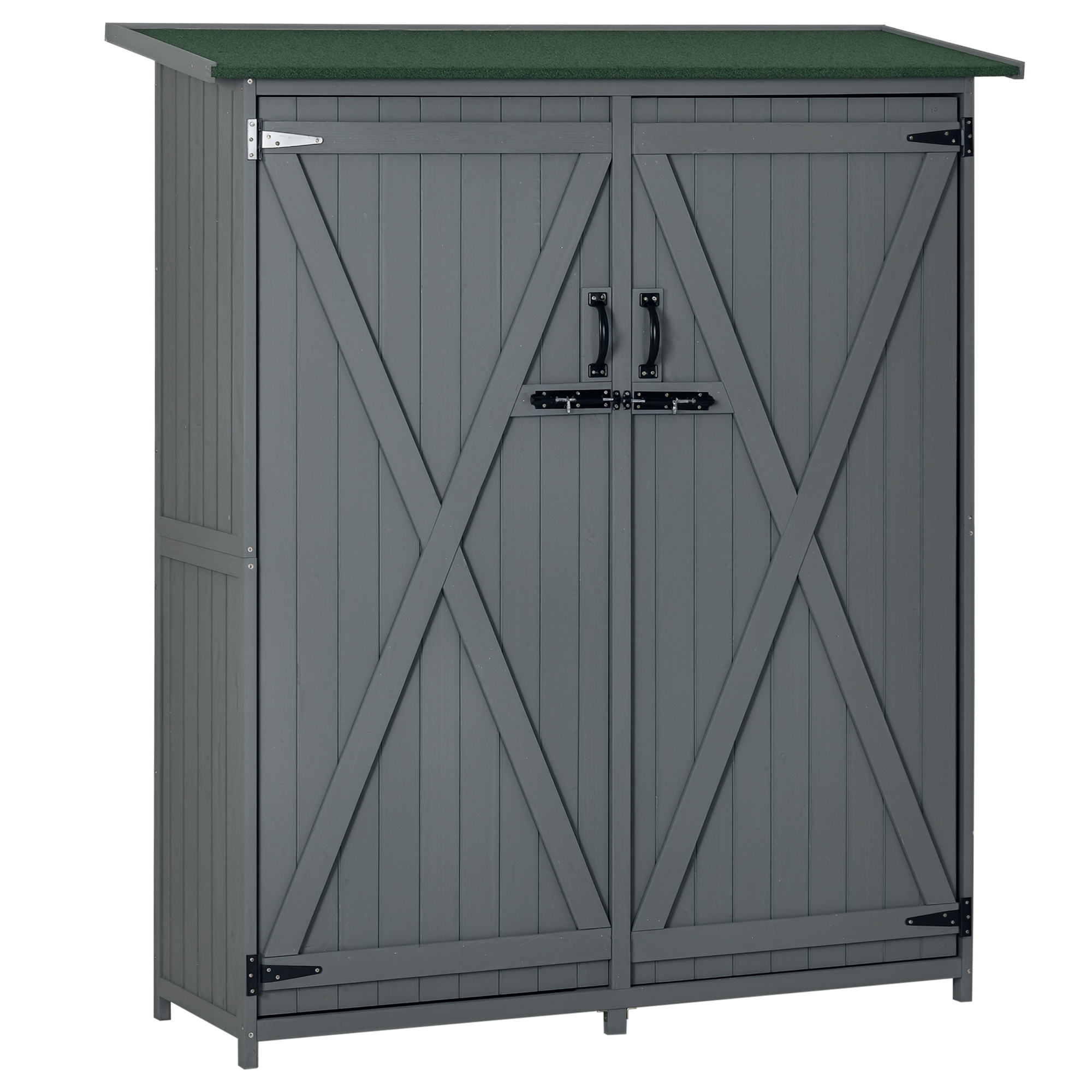 Outdoor Storage Cabinet Wooden Garden Shed Utility Tool Organizer with Waterproof Asphalt Rood, Lockable Doors, 3 Tier Shelves for Lawn, Backyard, Gray