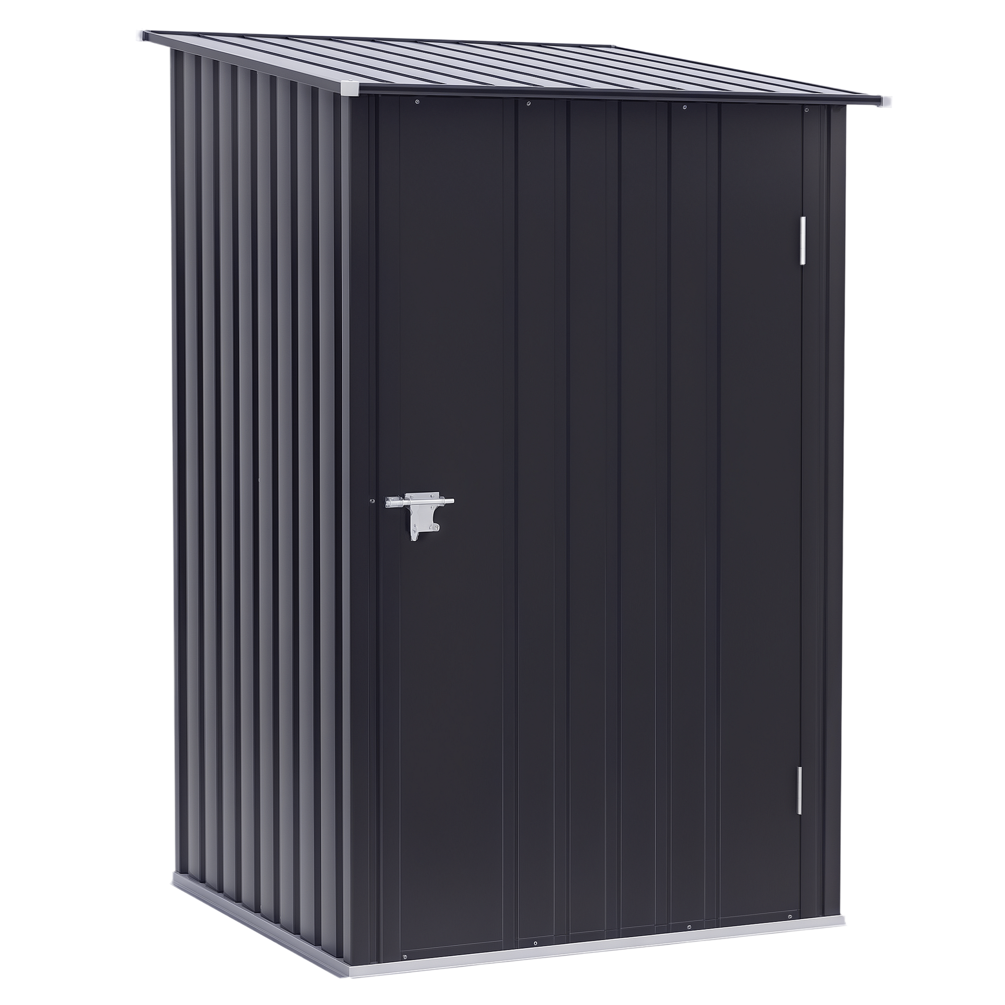 Outdoor 3.3' x 3.4' Lean-to Garden Storage Shed, Galvanized Steel Tool House with Lockable Door for Patio, Dark Gray