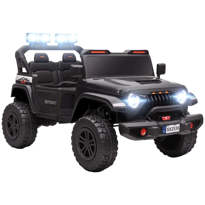 Ride on Truck Car with 2-Seater, 24V Electric Car with 4 Motors, Remote Control, Spring Suspension for 3-8 Years, Black