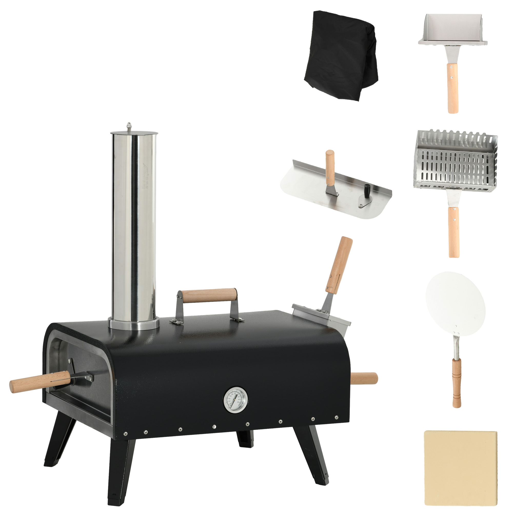 Pellet Wood Fired Pizza Oven Outdoor Pizza Maker with 12" Stone, Peel and Waterproof Cover