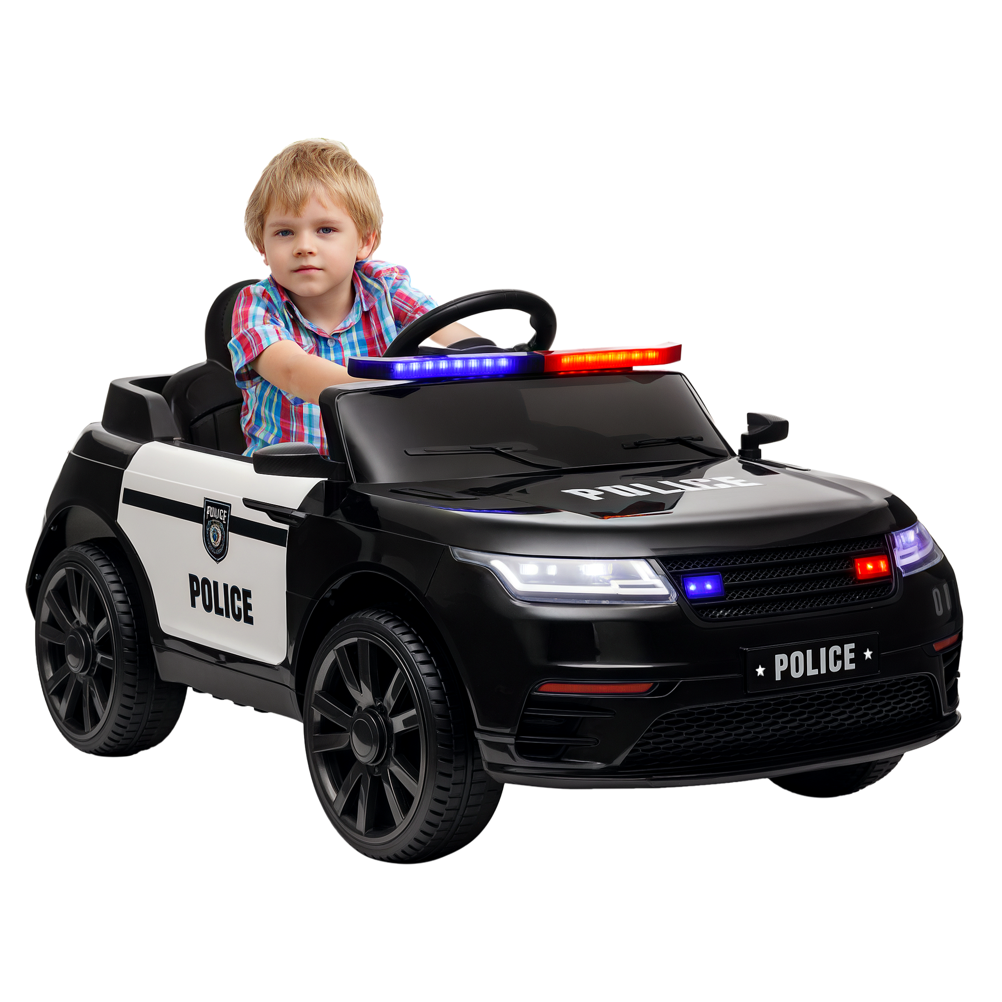 12V Kids Ride on Car w/ Remote Control, Siren, Light, Music, Spring Suspension, Horn & Transport Wheel, Black
