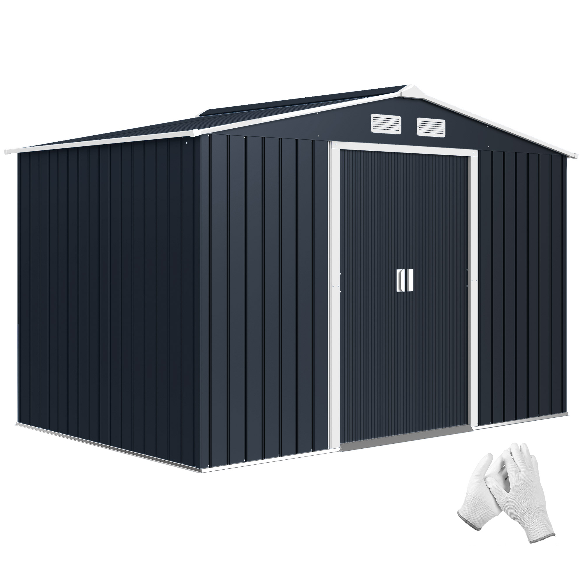 9' x 6' Outdoor Storage Shed, Garden Tool Metal Shed with Foundation Kit, Dark Gray