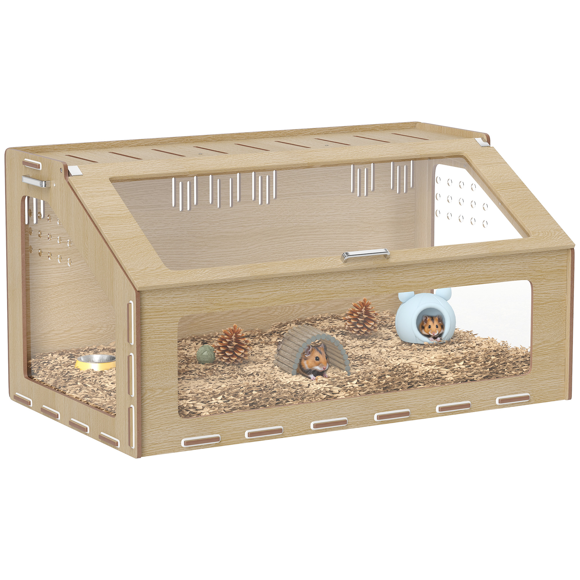 39 inch Hamster Cage Habitat with Acrylic Window & Openable Top for Dwarf Hamster, Gerbil, Guinea Pig, Rat, Oak