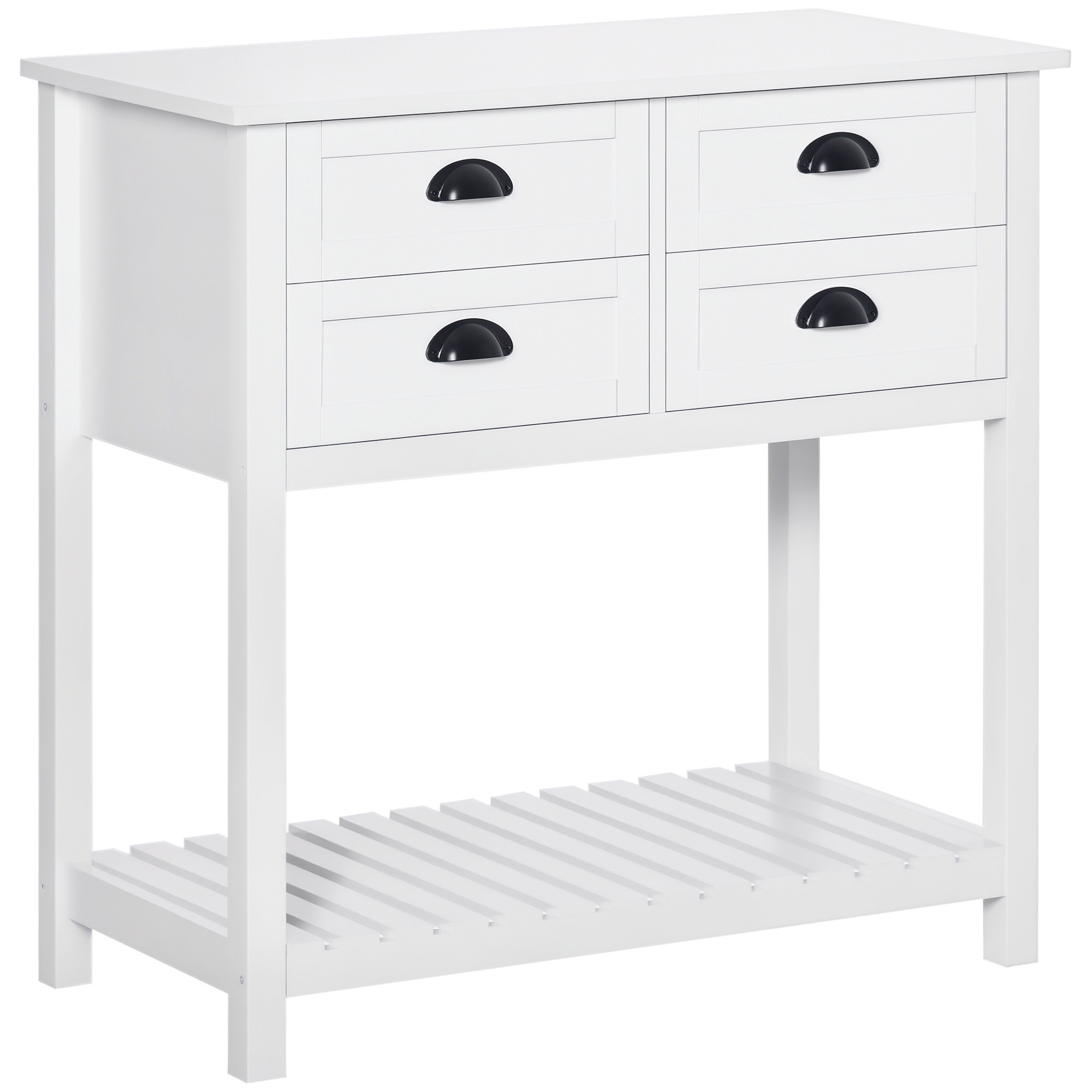  Sideboard Buffet Cabinet with Storage, Modern Coffee Bar Cabinet with 4 Drawers and Slatted Bottom Shelf, Console Table for Kitchen, Living Room, Dining Room, Hallway, White