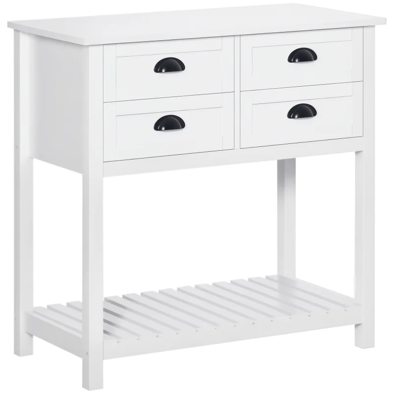  Sideboard Buffet Cabinet with Storage, Modern Coffee Bar Cabinet with 4 Drawers and Slatted Bottom Shelf, Console Table for Kitchen, Living Room, Dining Room, Hallway, White