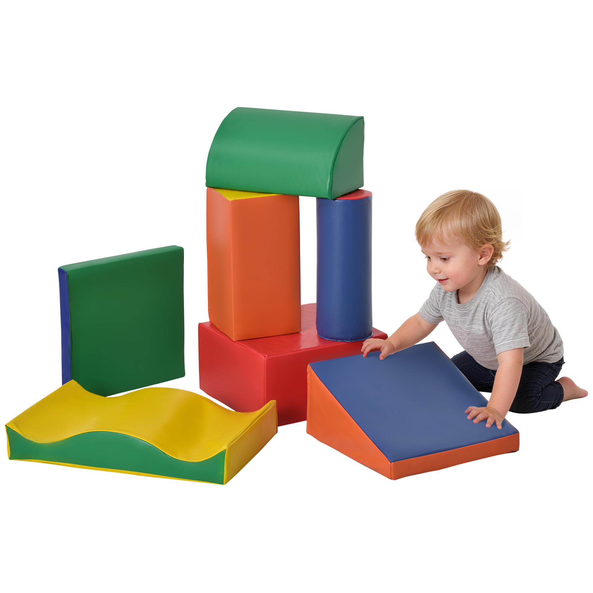 7 Piece PU Leather Soft Play Climbing for Toddlers, Baby Colorful Soft Play Gym Toys Indoor, Modular Crawling & Climbing Play Set for 1-3 Years Multi-color