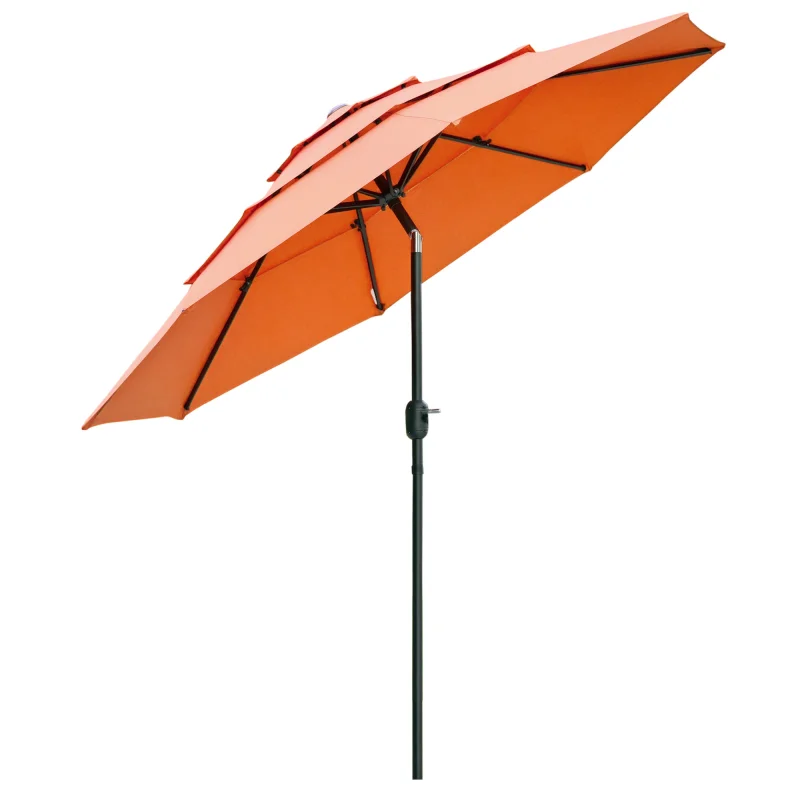 9FT 3 Tiers Patio Umbrella Outdoor Market Umbrella with Crank, Push Button Tilt for Deck, Backyard and Lawn, Orange