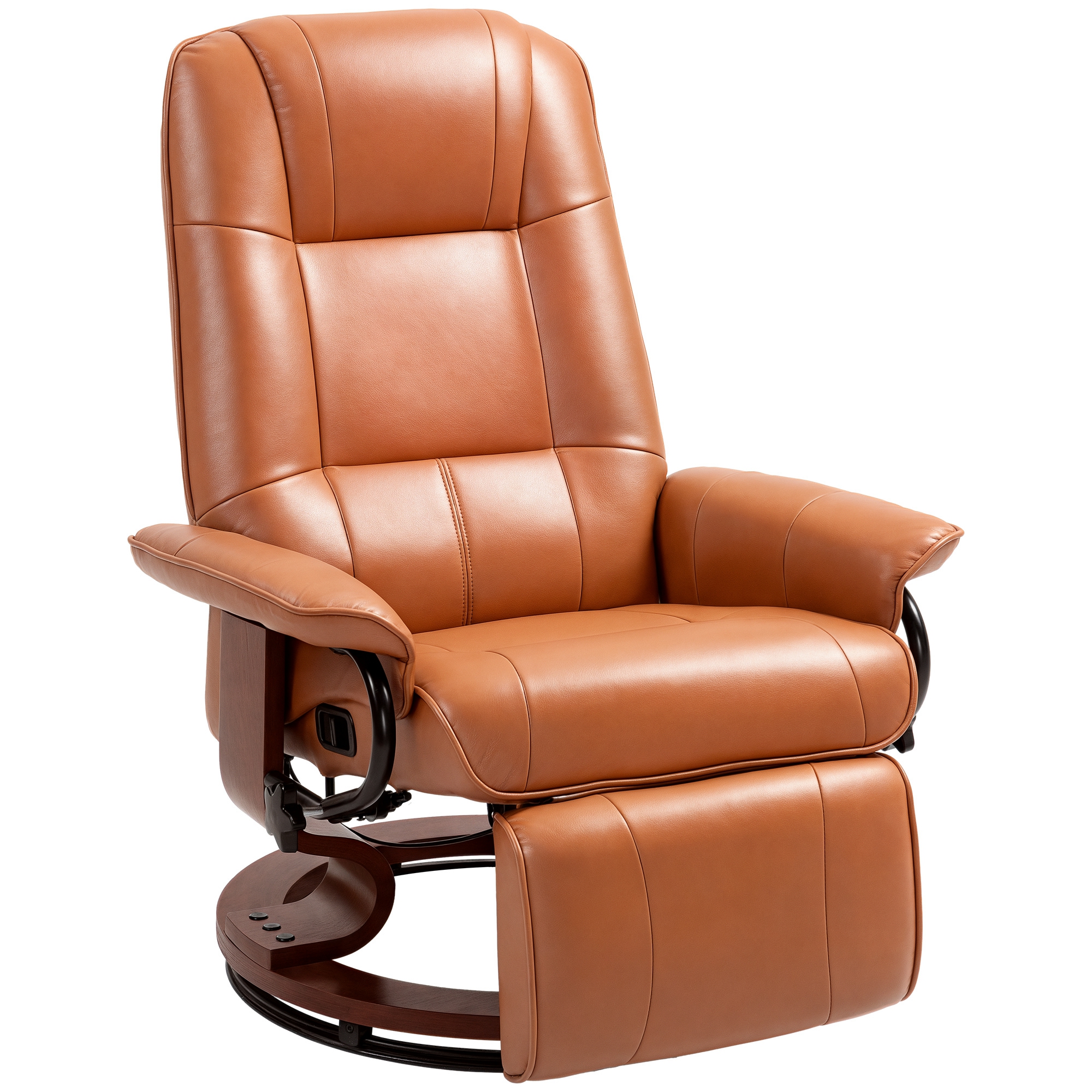 Faux Leather Recliner Chair, Swivel Recliner with Footrest, Armrest and Wood Base for Living Room, Light Brown
