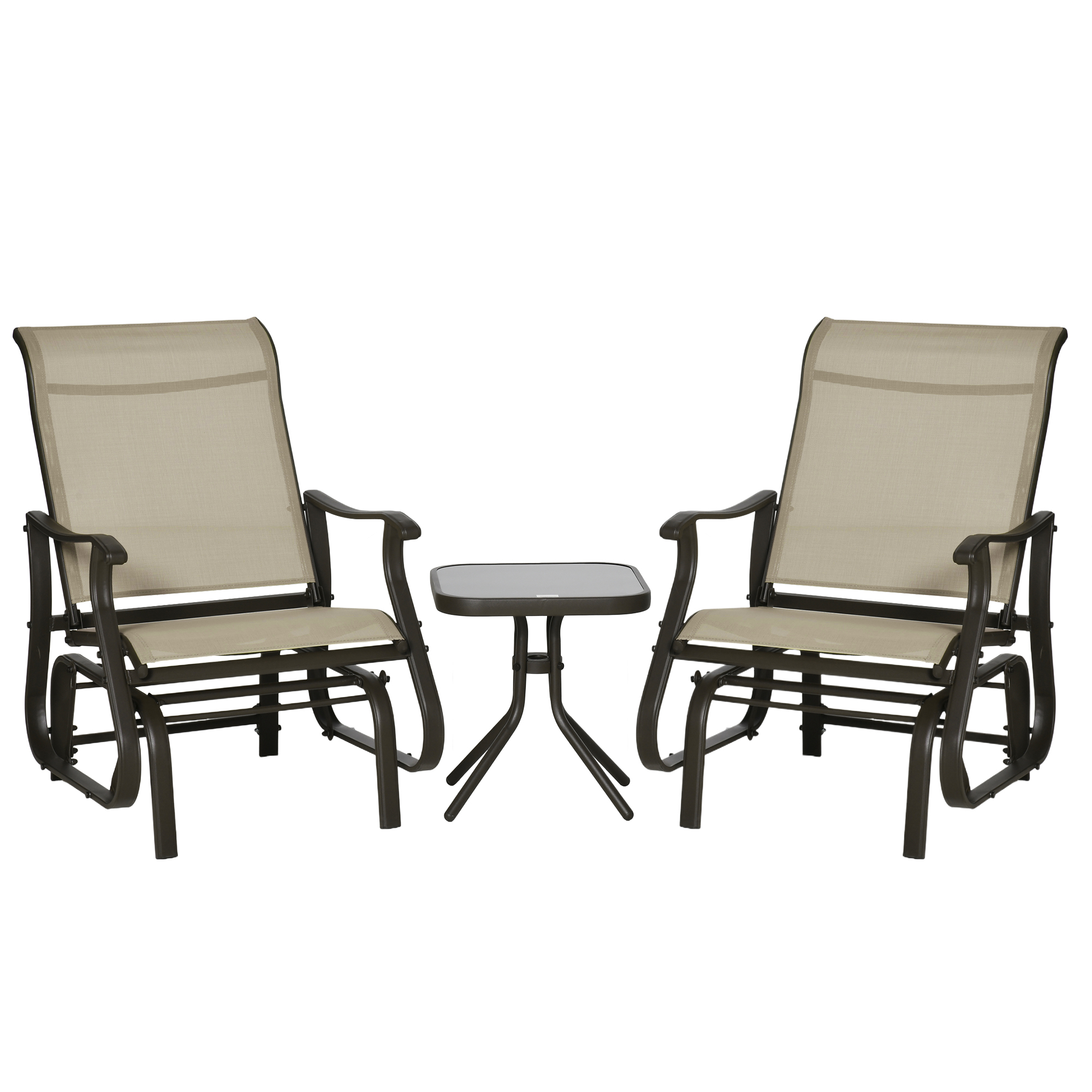 2-Person Gliding Rocking Chair & Bistro Tea Table Set, Gray