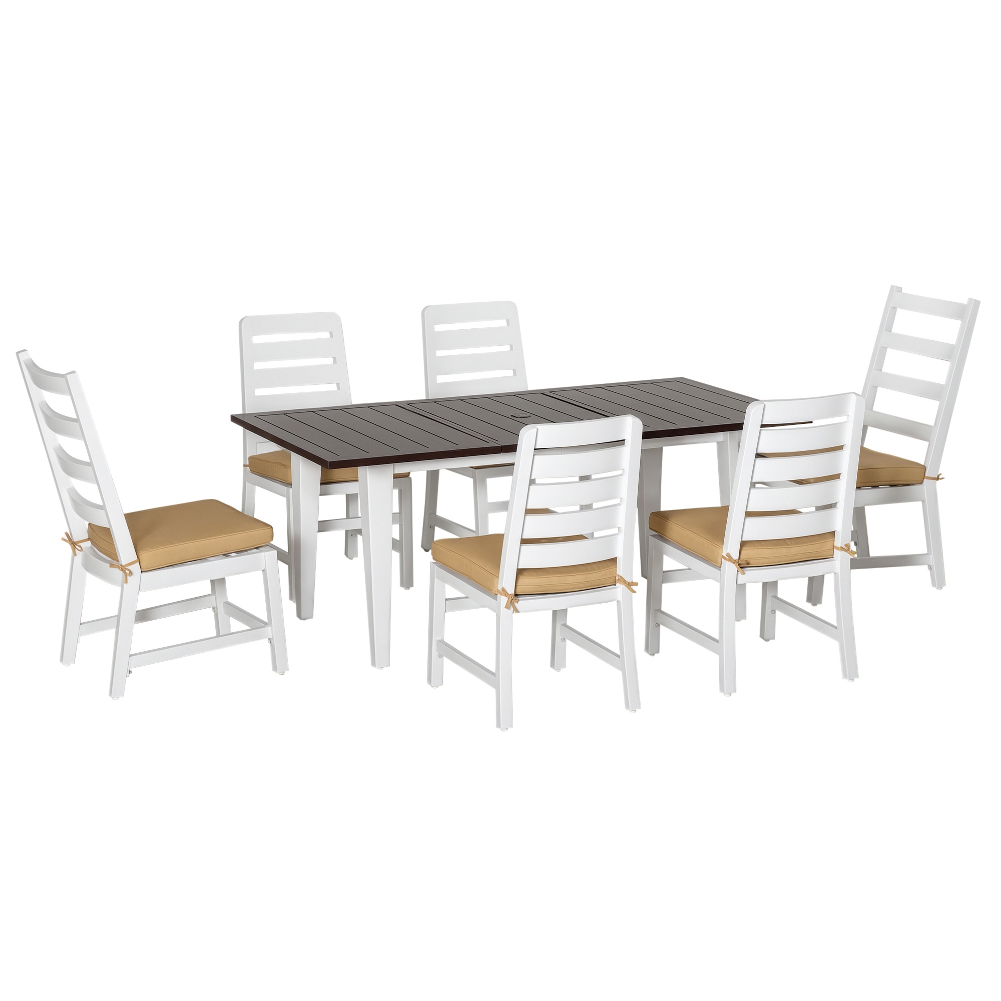  Patio Dining Set for 6, Outdoor Furniture Set with a Table & Chairs, Cushions, Umbrella Hole for Garden, Backyard, or Poolside, Beige