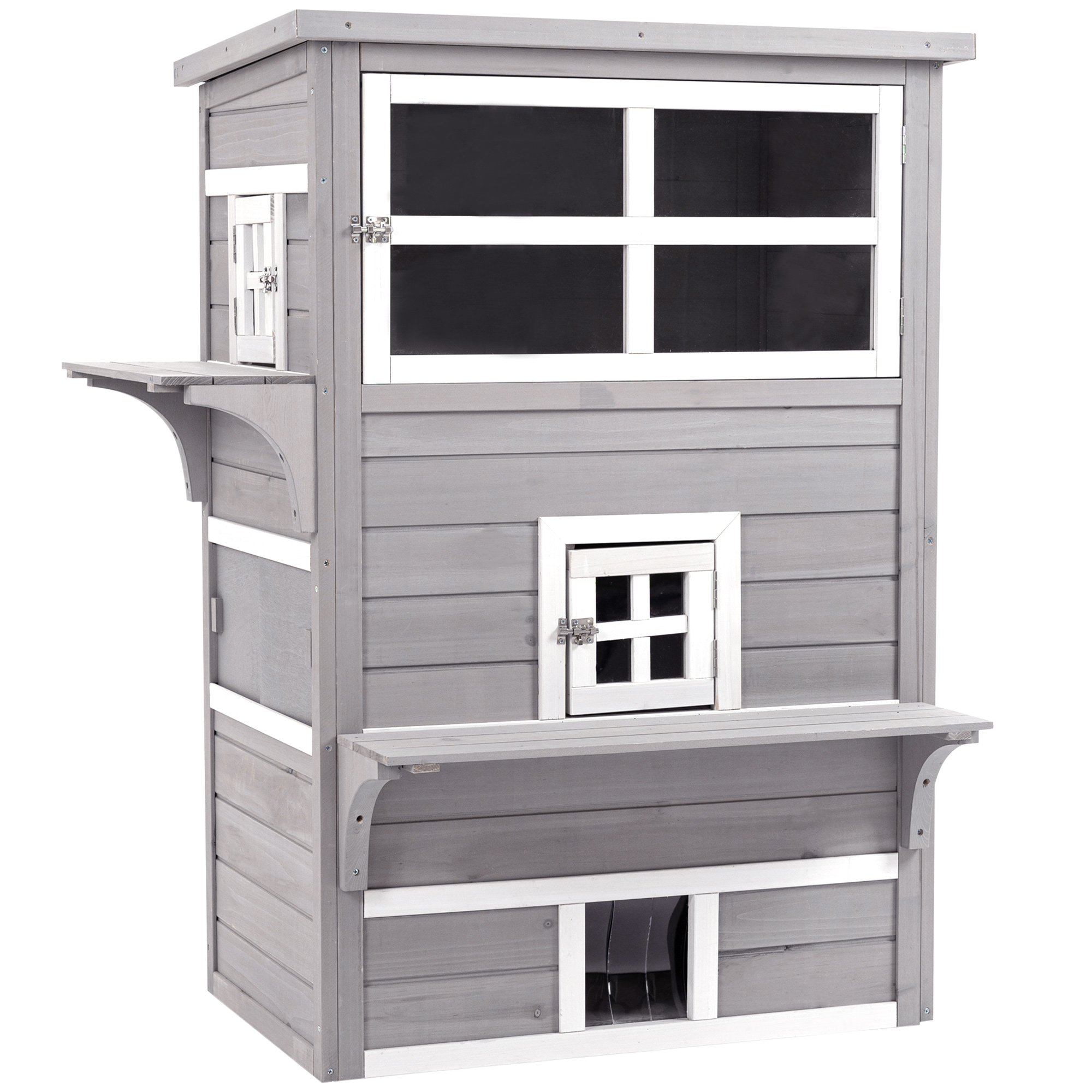 Cat House, Outdoor 3-Tier Kitty Shelter, Weather Resistant, w/ Escape Door