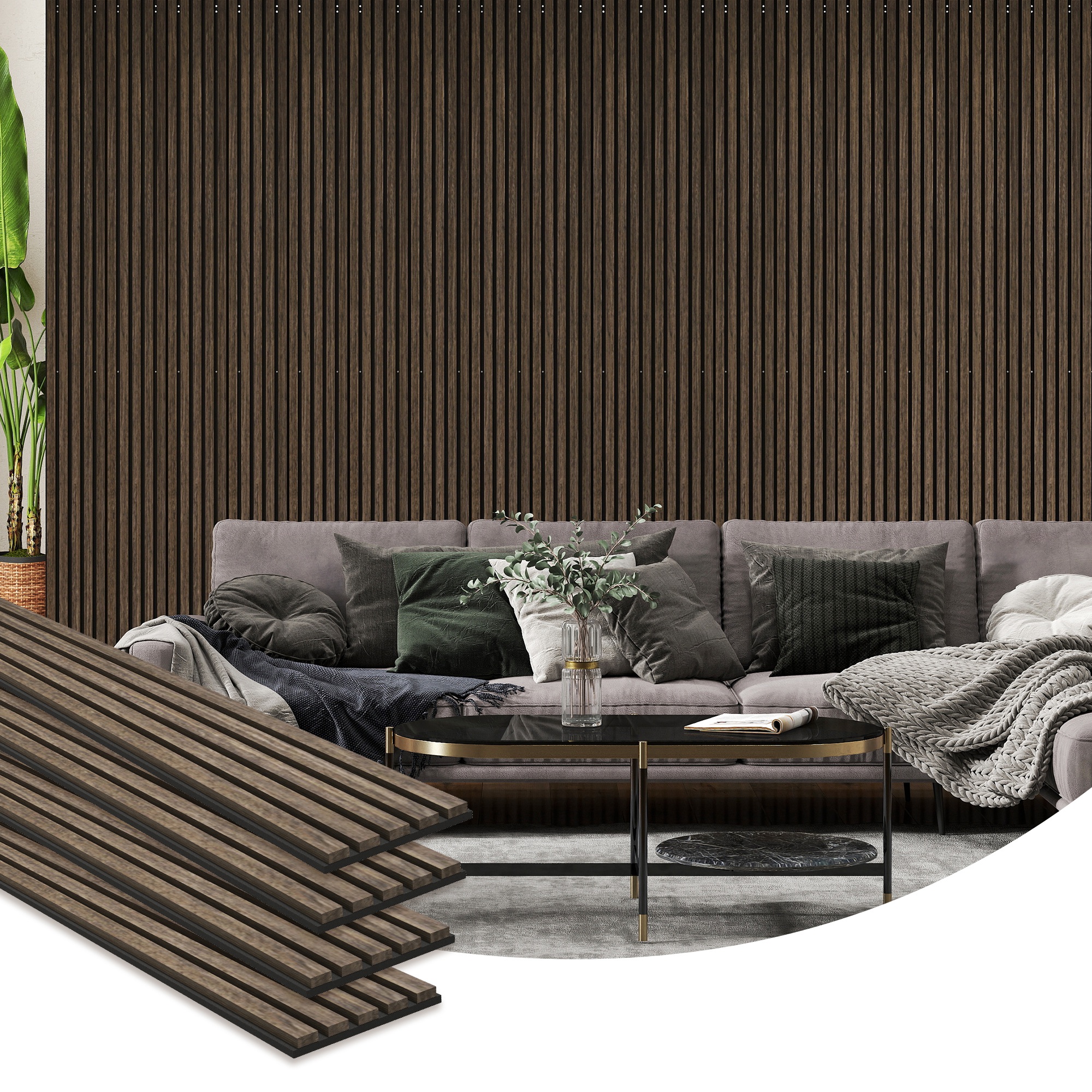 95" x 8" Wood Panels for Wall, 4 Pack Acoustic Panels, Sound Absorbing Slat Wall For Interior Wall Decor, Home, Walnut