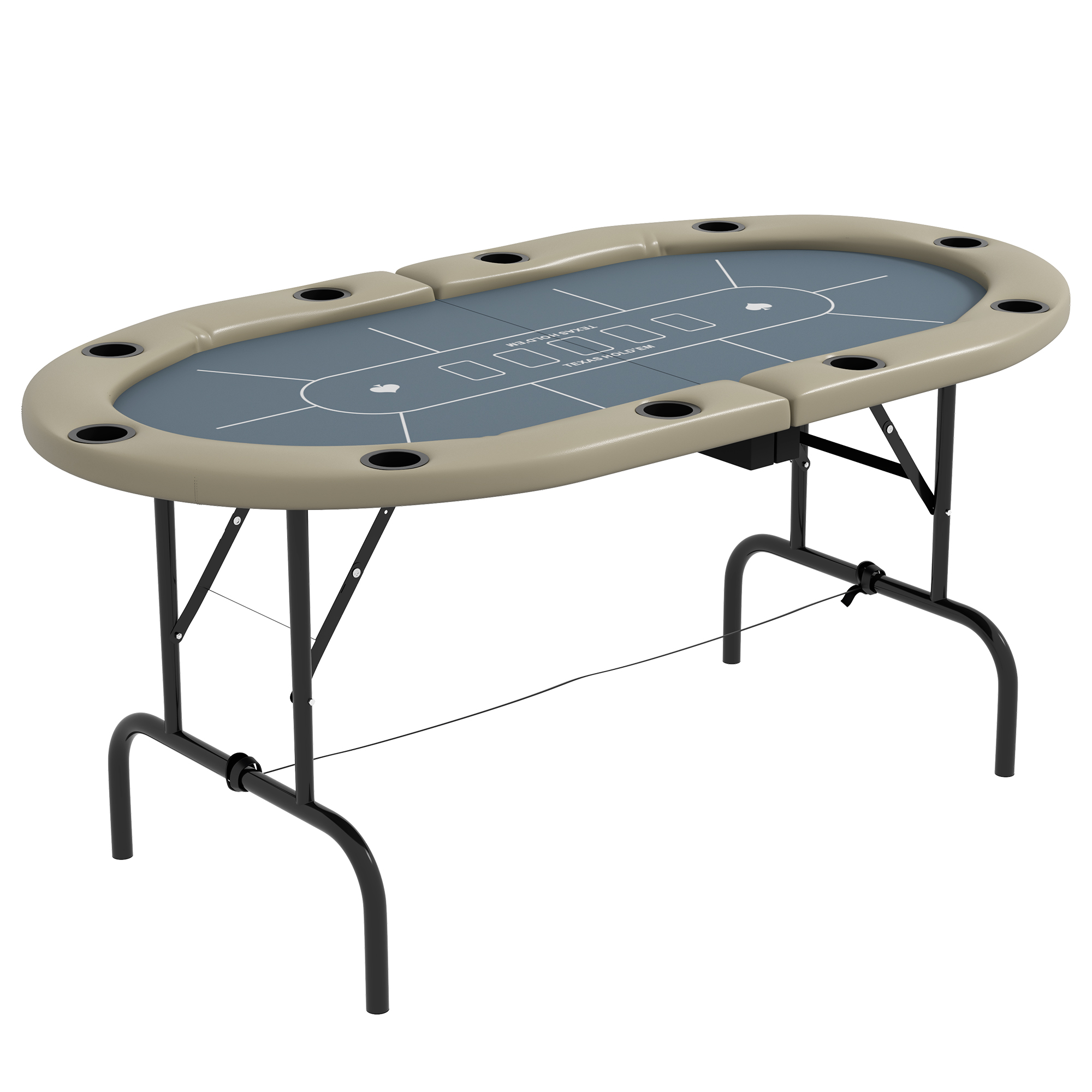 Foldable Poker Table Blackjack Texas Holdem Poker Game Table with Cup Holders, 70" Oval, Blue