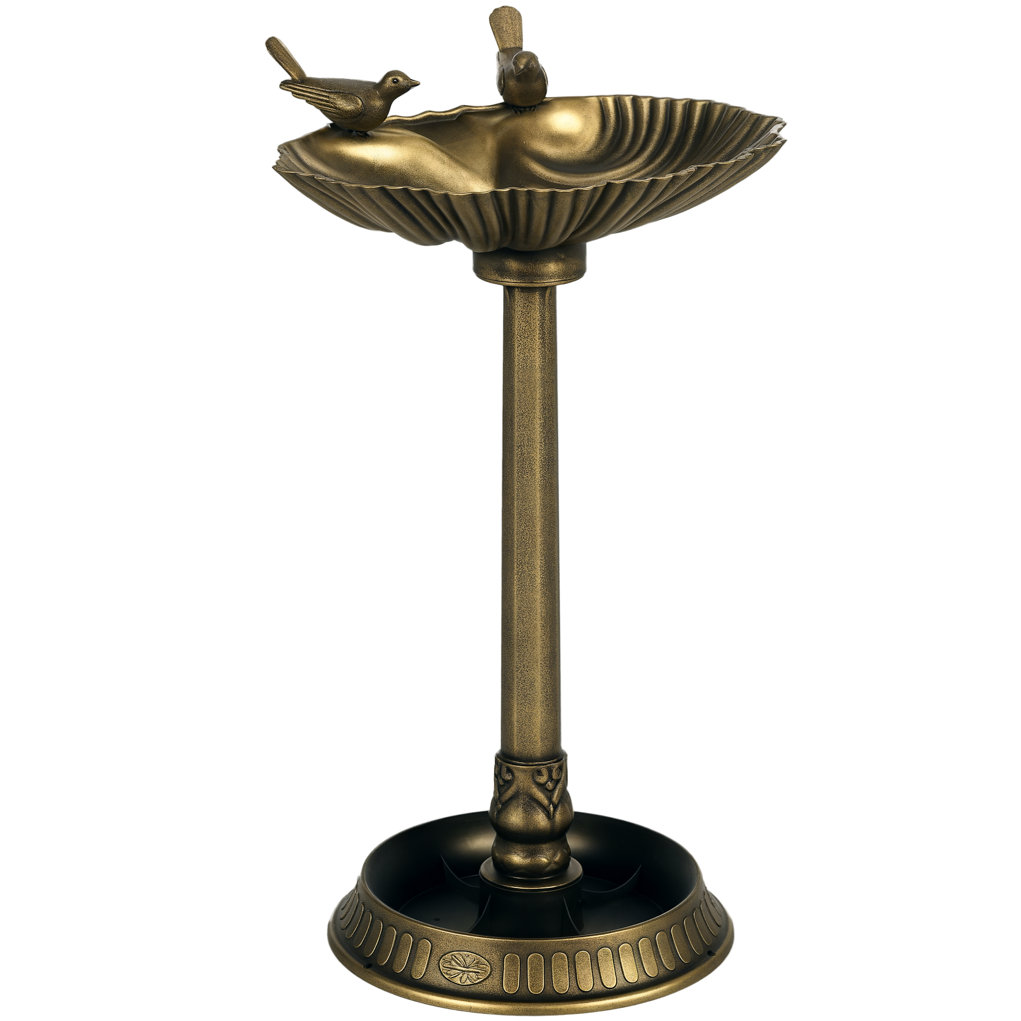32" Antique Bird Bath Decorative Birdbath Bird Feeder Bowl with Planter Pedestal and Bird Statues, Bronze