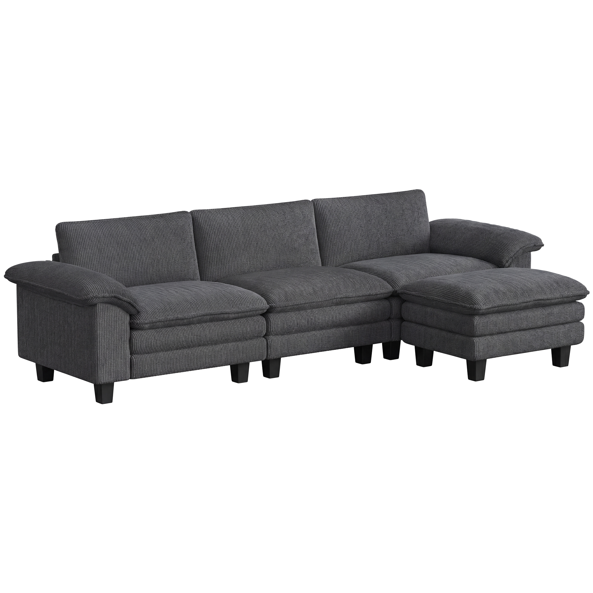 Sectional Sofa, L Shaped Couch with Deep Seat, Movable Ottoman and Pillow-top Armrests, Dark Gray