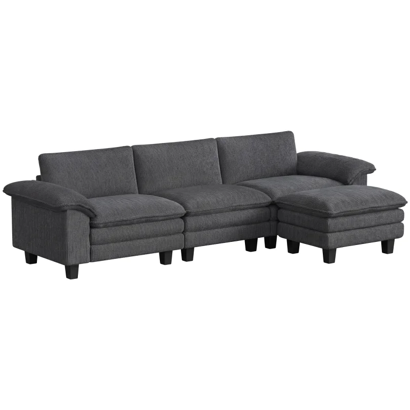 Sectional Sofa, L Shaped Couch with Deep Seat, Movable Ottoman and Pillow-top Armrests, Dark Gray