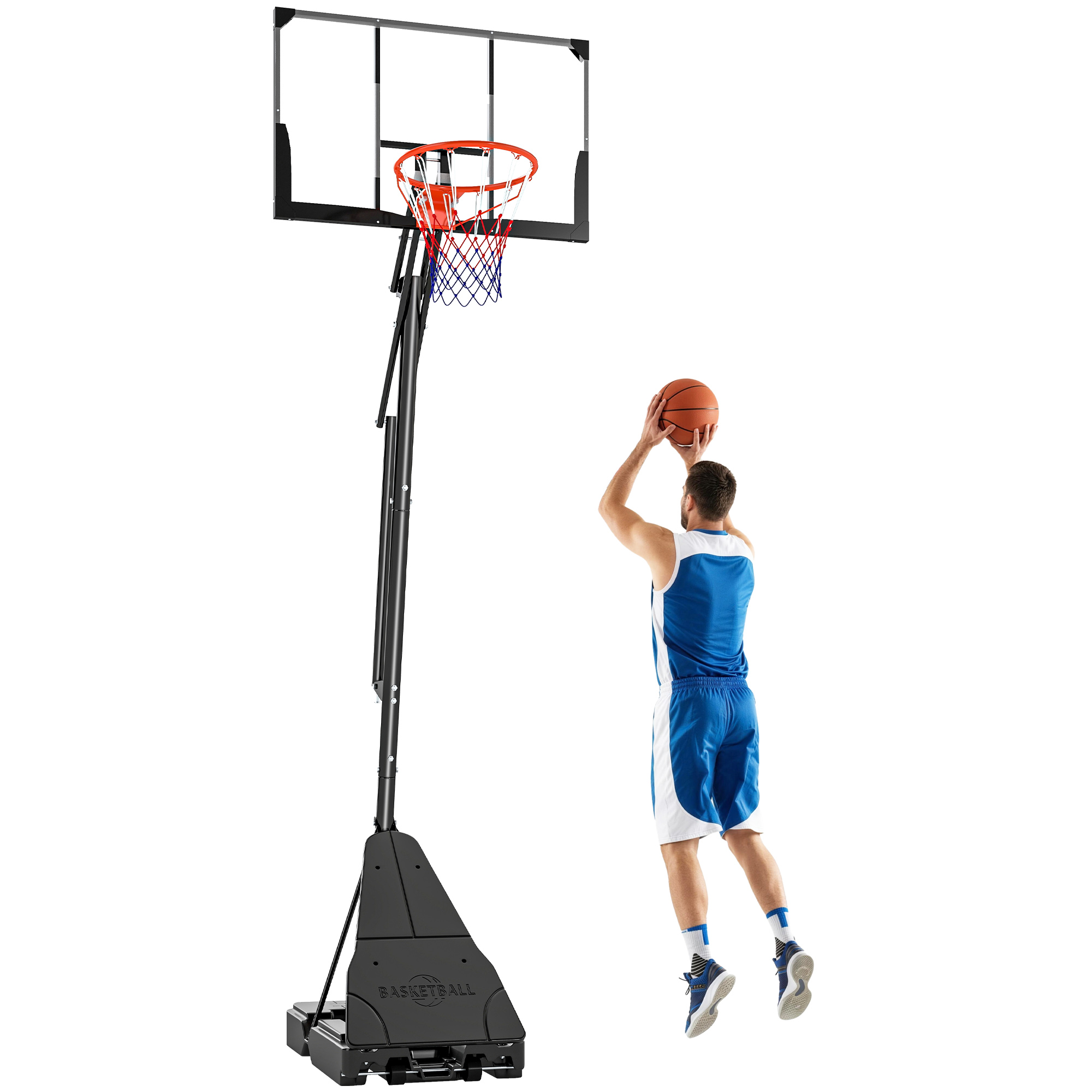 Portable Basketball Hoop Outdoor, 8-10ft Adjustable Basketball Goal, 43 Inch Shatterproof Backboard, Hand-Crank Lift