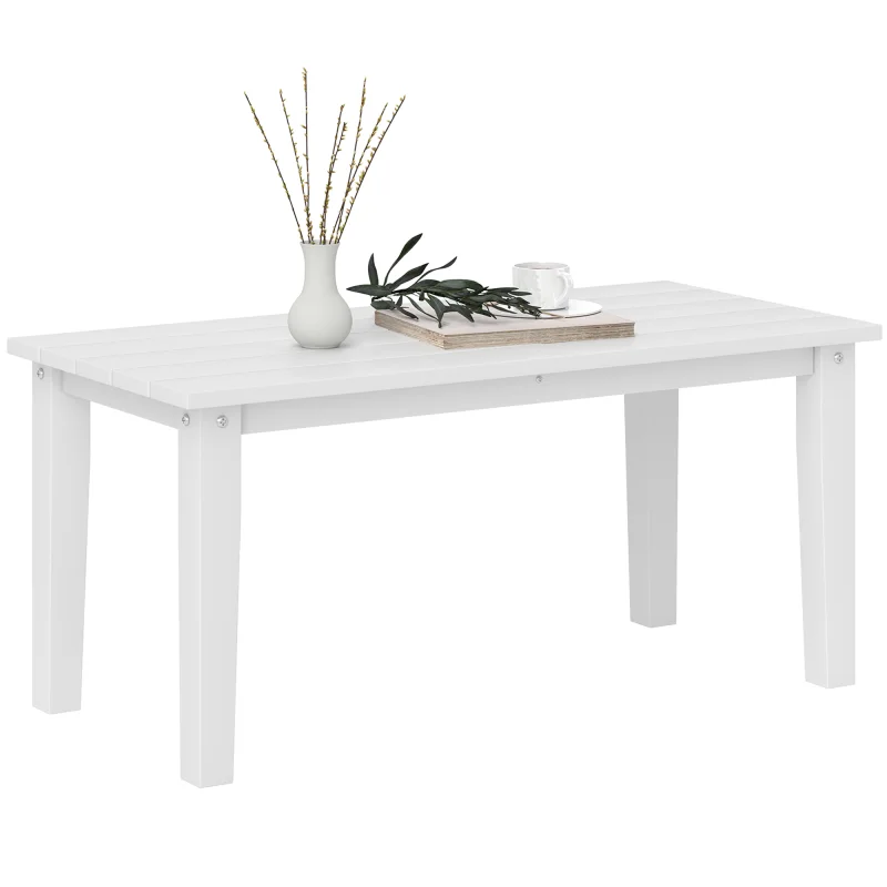 Rectangle Outdoor Coffee Table, HDPE All-Weather Outdoor Patio Table with Slatted Tabletop for Yard, Balcony, White