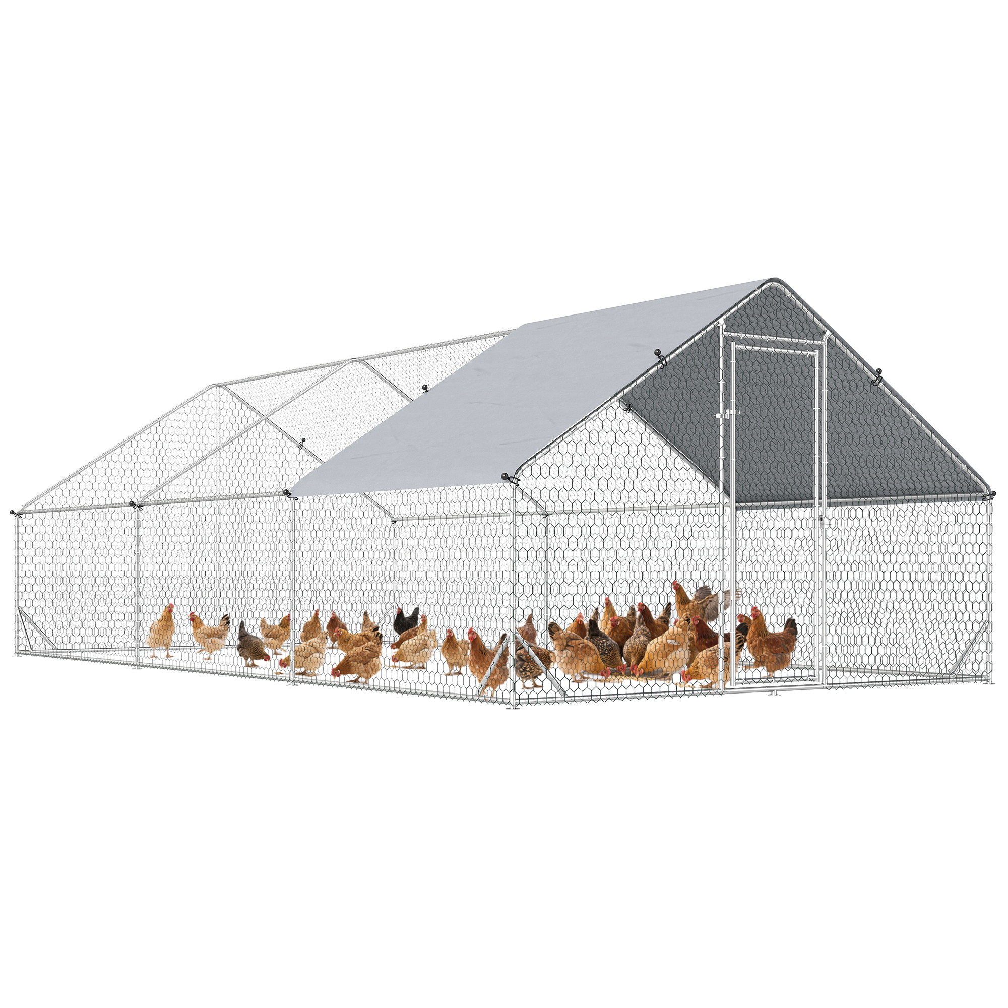 10' x 20' x 6.5' Chicken Coop Cage, Outdoor Hen House w/Cover & Lockable Door