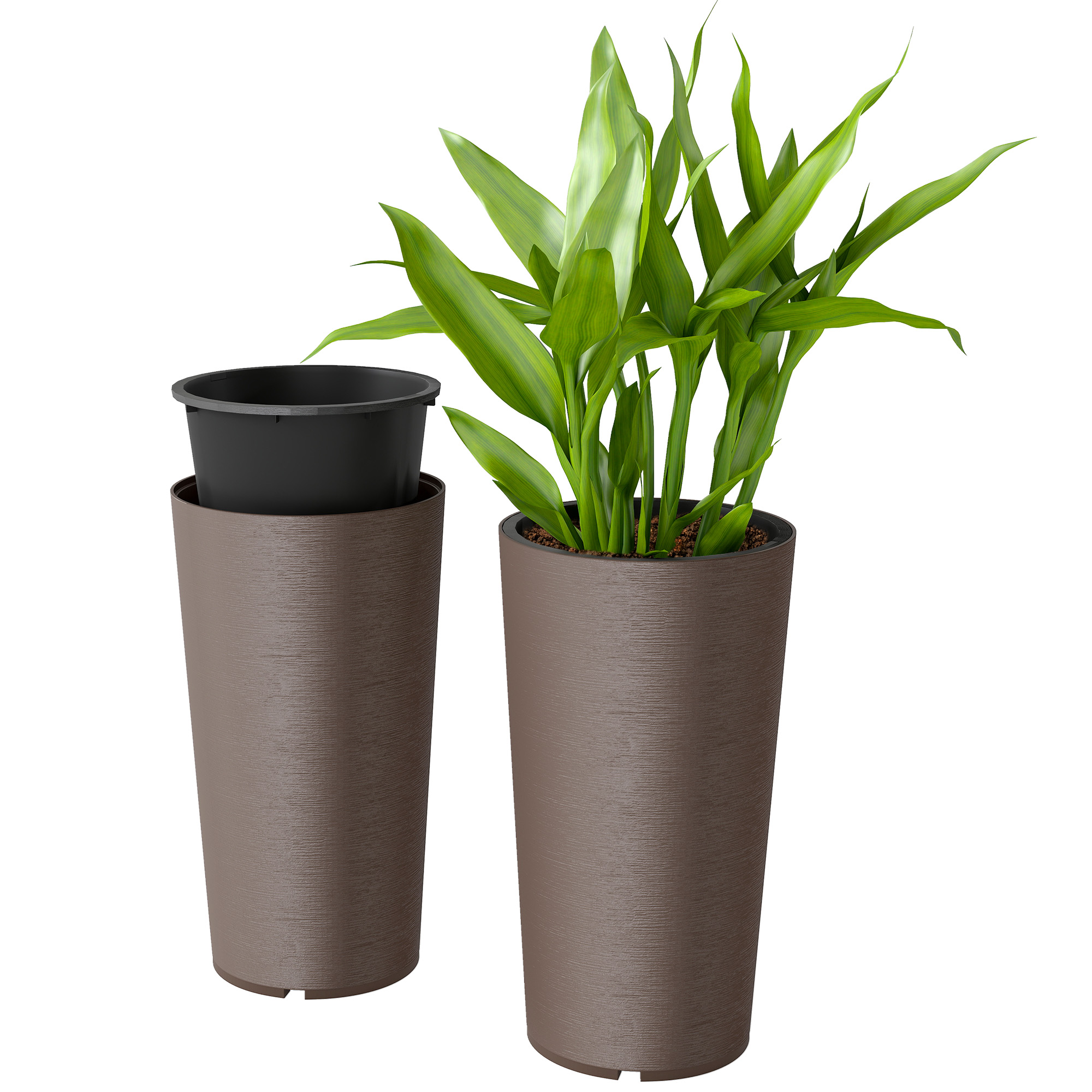 29 Inch Outdoor Planter, Set of 2 Plastic Flower Pots, Weather and UV Resistant Stackable Large Planters, Brown