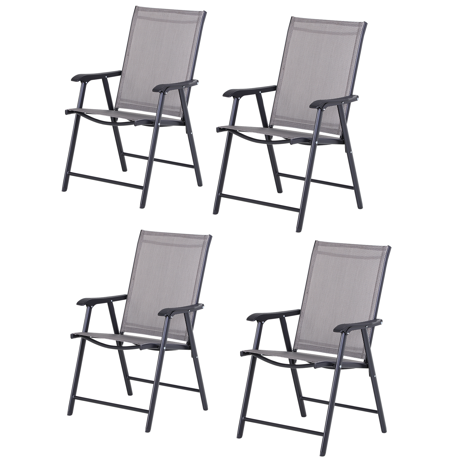 Set of 4 Outdoor Folding Chairs, Stackable Patio Dining Chairs with Armrests, Metal Frame, Gray