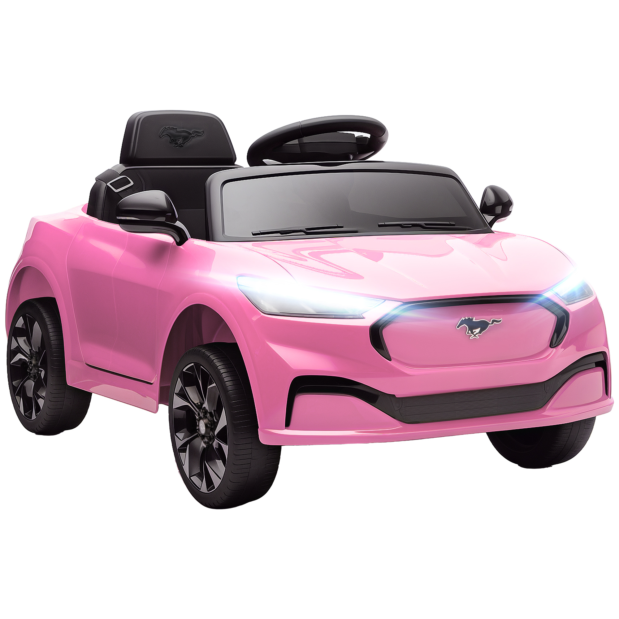 12V Kids Ride On Car, Licensed Ford Mustang Mach-E Electric Car with Remote Control, LED Light, Music, Pink