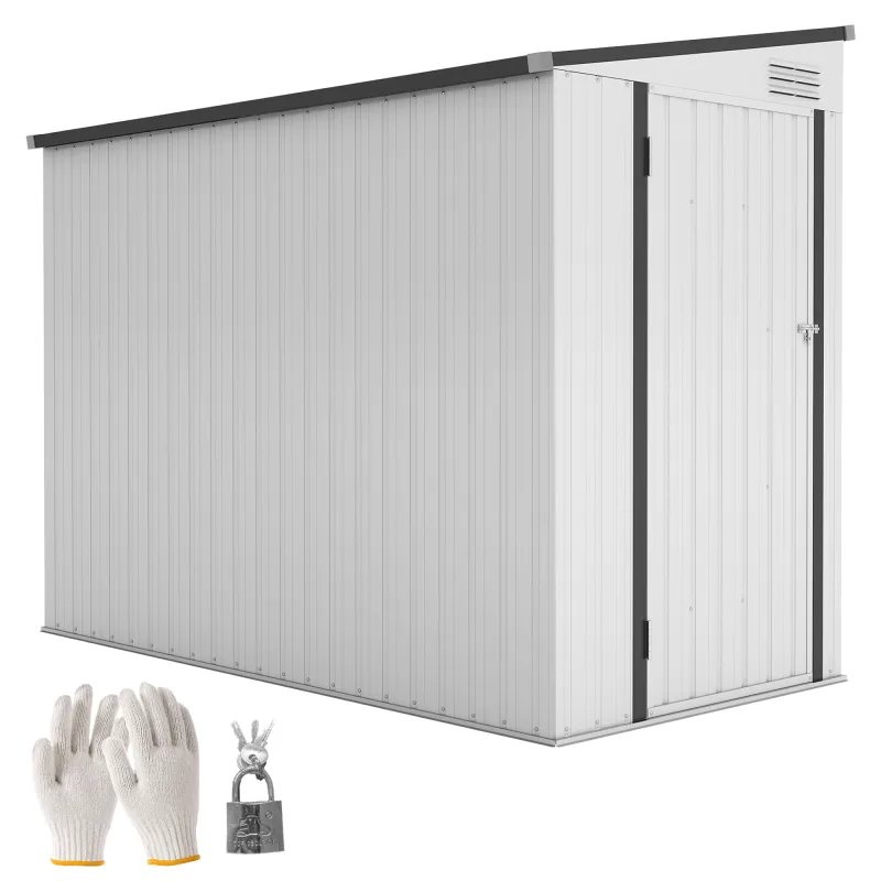 4' x 7.7' Lean to Garden Storage Shed, Outdoor Metal Tool House with Lockable Door Vents for Backyard Patio Lawn, White