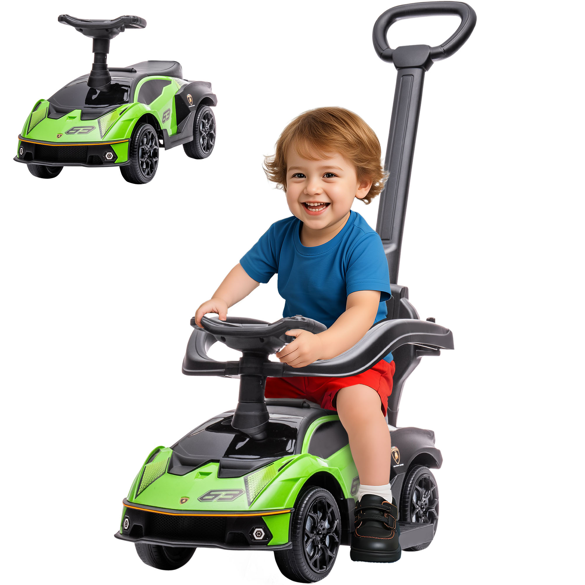 Toddler Push Car, Lamborghini Stroller Walking Car Age for 1-3, Green