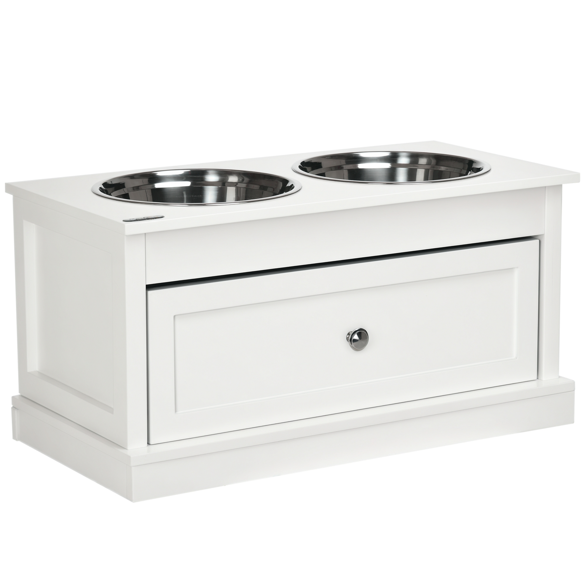 Large Elevated Dog Bowls with Storage Drawer Containing 11L Capacity, Raised Dog Bowl Stand Pet Food Bowl Dog Feeding Station, White