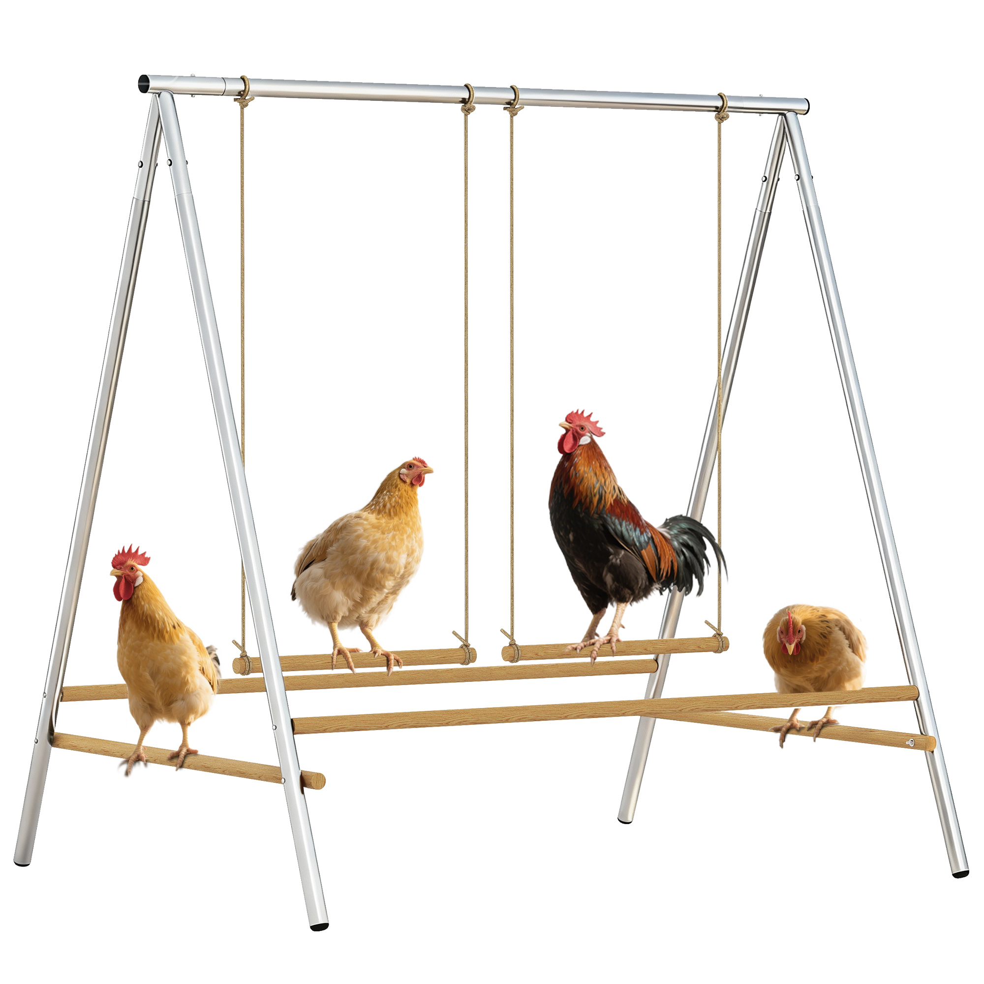 Chicken Perch for Coop, Chicken Roosting Bars with 2 Swings, Coop Accessories for Farm, Backyard, Silver