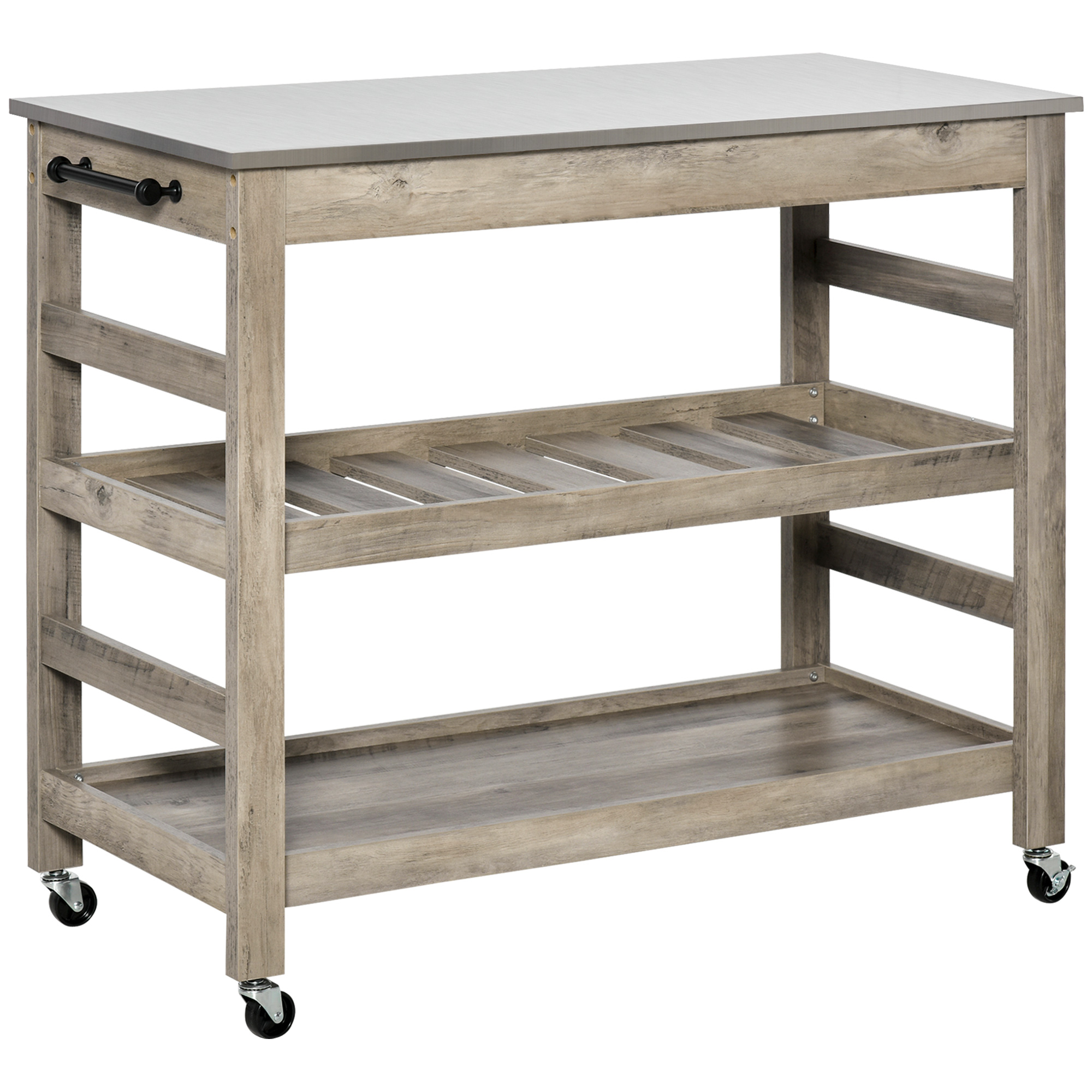 Kitchen Cart, Rolling Kitchen Island Utility Trolley with Stainless Steel Top