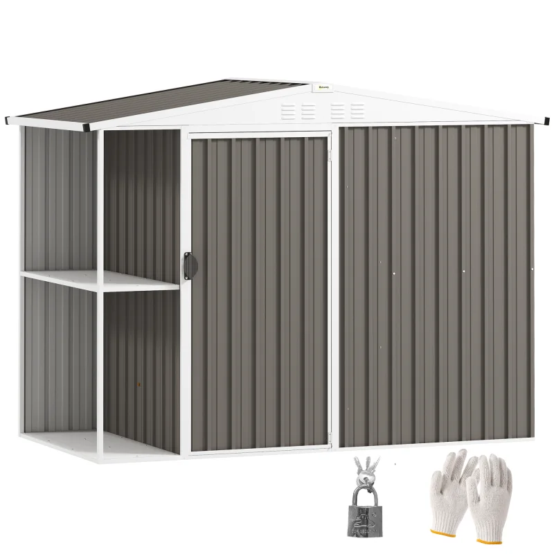 8 x 4ft Outdoor Garden Shed, Metal Shed with Air Vents and Lock for Backyard, Garden, Patio, Warm Gray