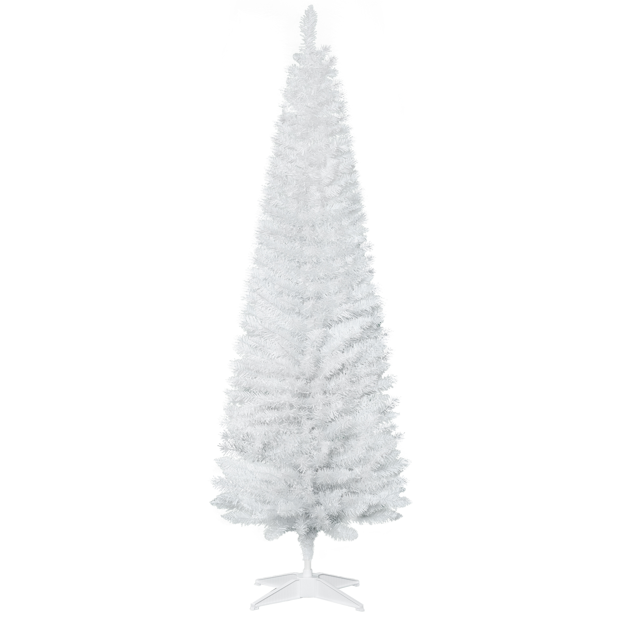 6ft Unlit Pencil Artificial Christmas Tree with Realistic Branches and 390 Tips, Plastic Base, White