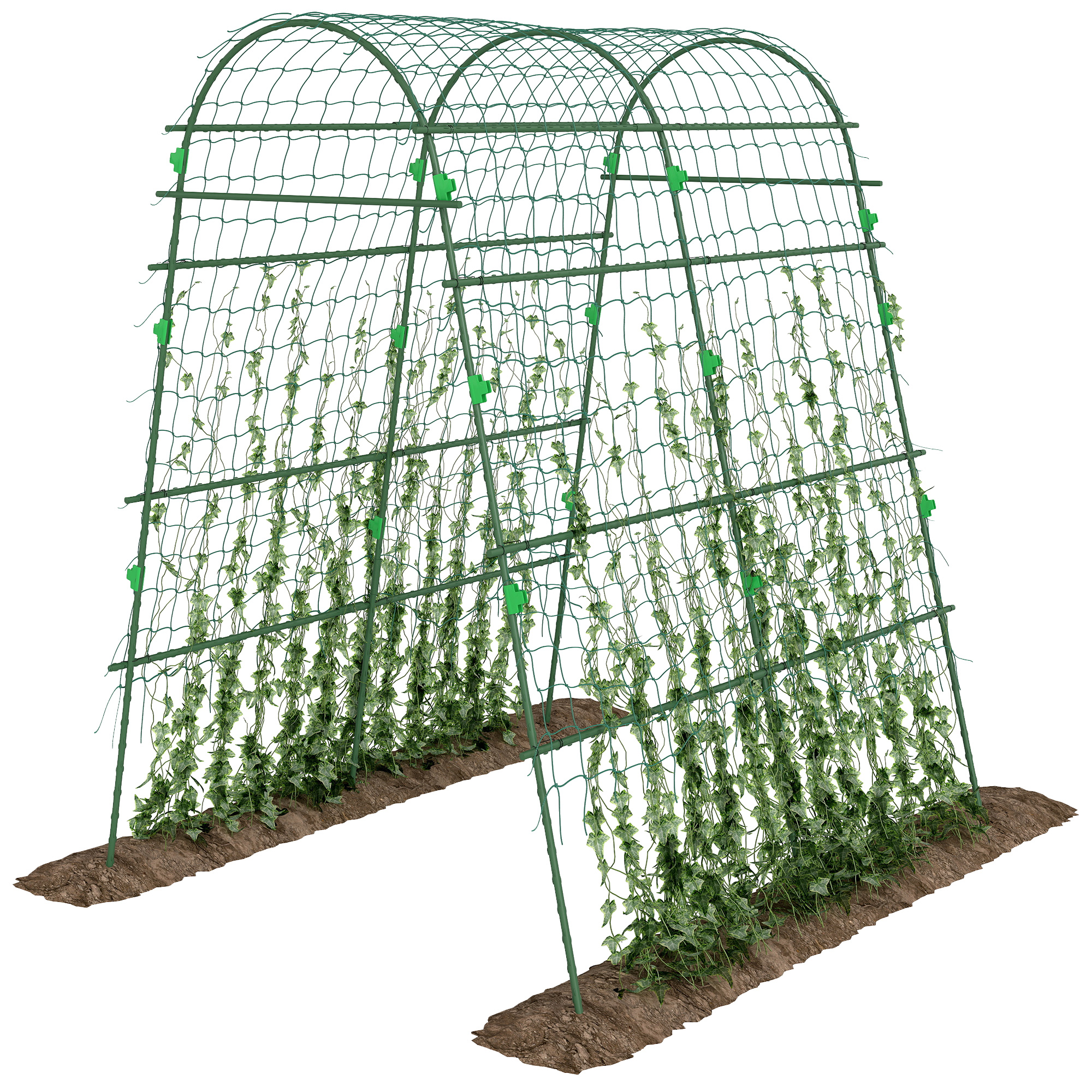 Metal Garden Trellis, Arch Trellis for Climbing Plants Outdoor, A-Frame, with Climbing Net, 57" x 66" x 81", Green