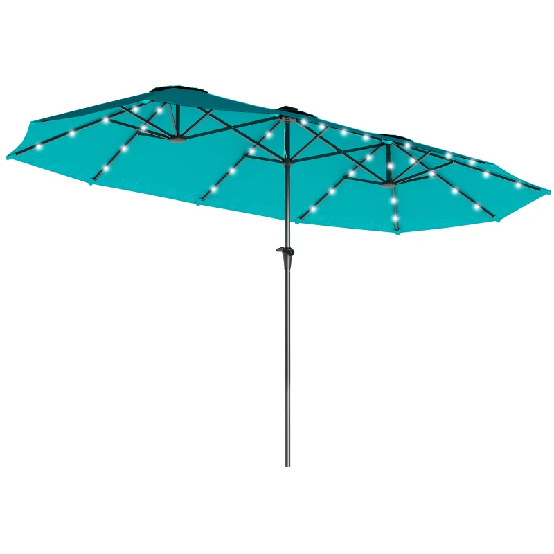 13ft Double-Sided Market Umbrella, Large Patio Umbrella with Solar Lights, Crank Handle for Garden, Pool, Yard, Blue