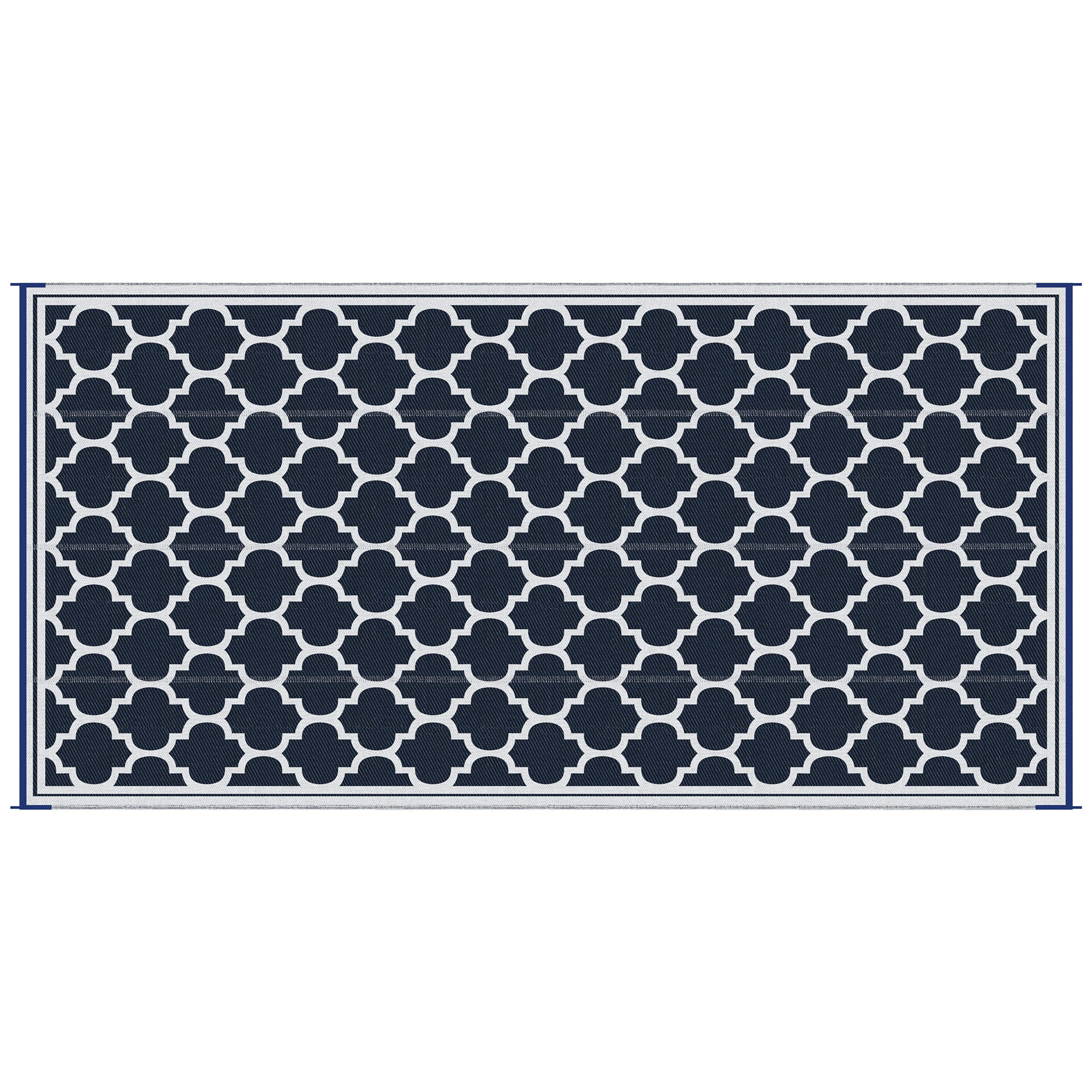 Reversible Outdoor Rug, 9' x 18' Waterproof Plastic Straw Floor Mat, Portable RV Camping Carpet, Large Floor Mat for Backyard, Deck, Picnic, Beach, Blue & White