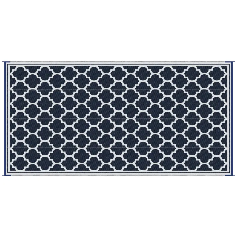 Reversible Outdoor Rug, 9' x 18' Waterproof Plastic Straw Floor Mat, Portable RV Camping Carpet, Large Floor Mat for Backyard, Deck, Picnic, Beach, Blue & White