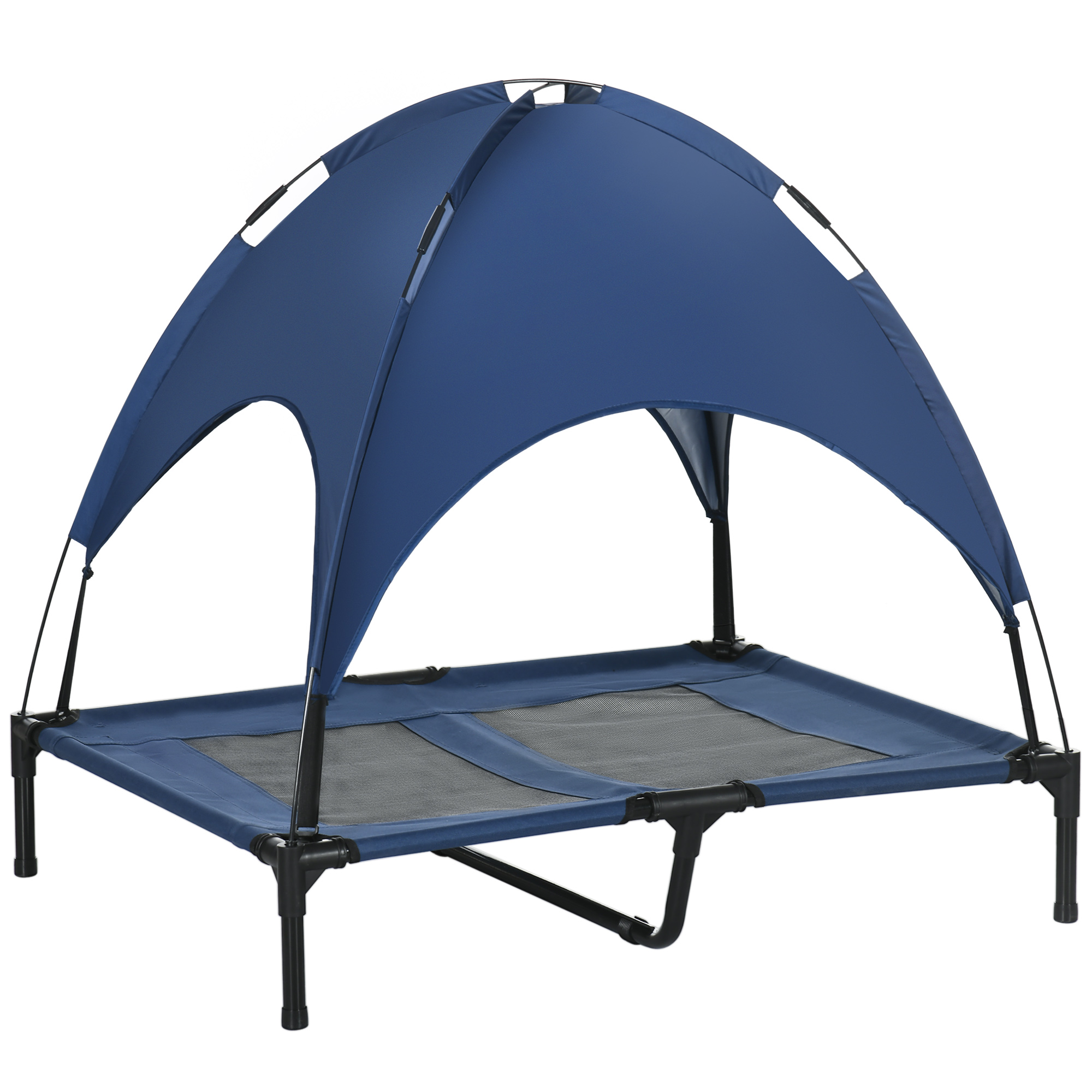 Elevated Portable Dog Cot Pet Bed with UV Protection Canopy Shade, 36 inch, Dark Blue